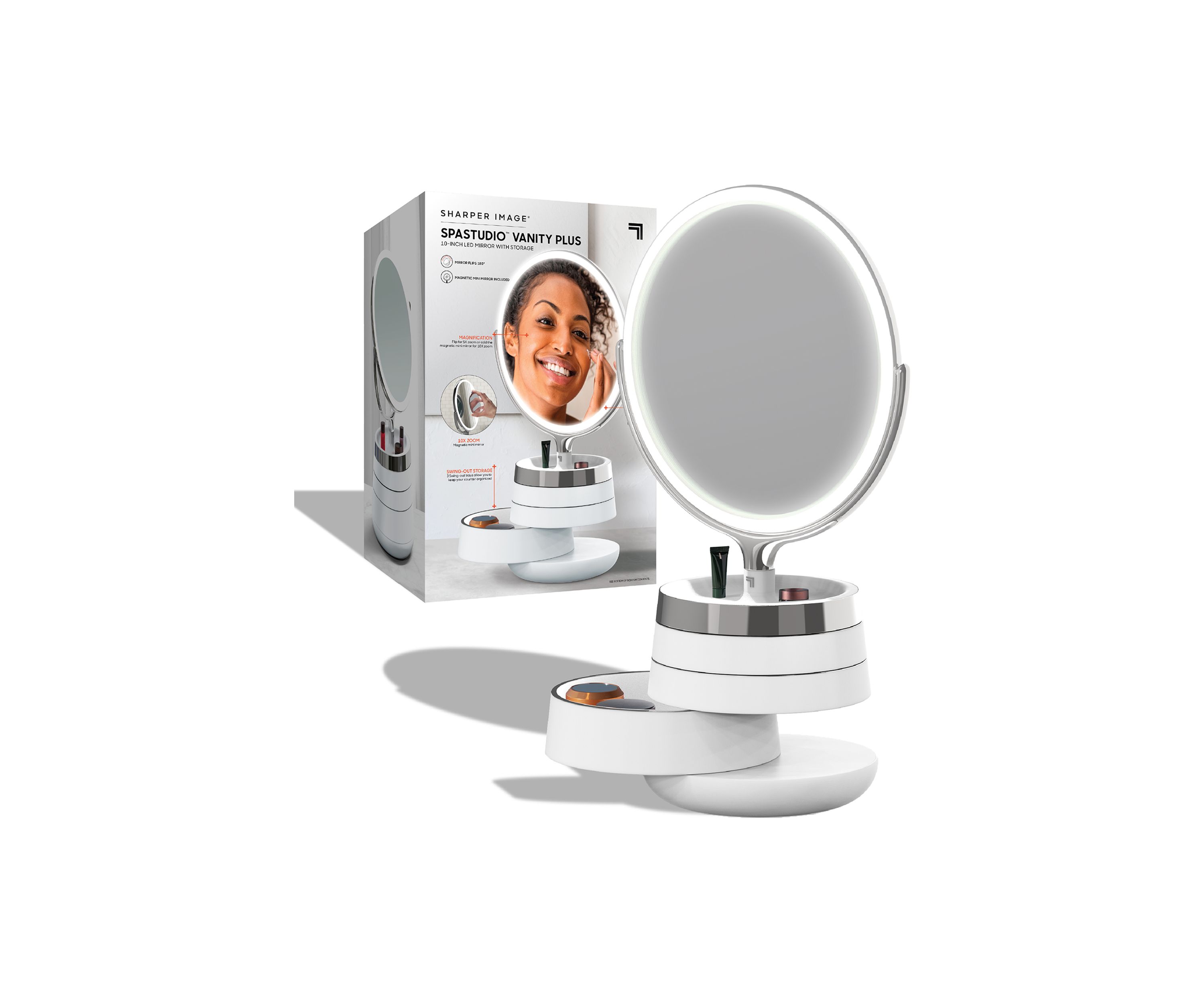 Vanity Mirror Round LED 10 Inch with Storage