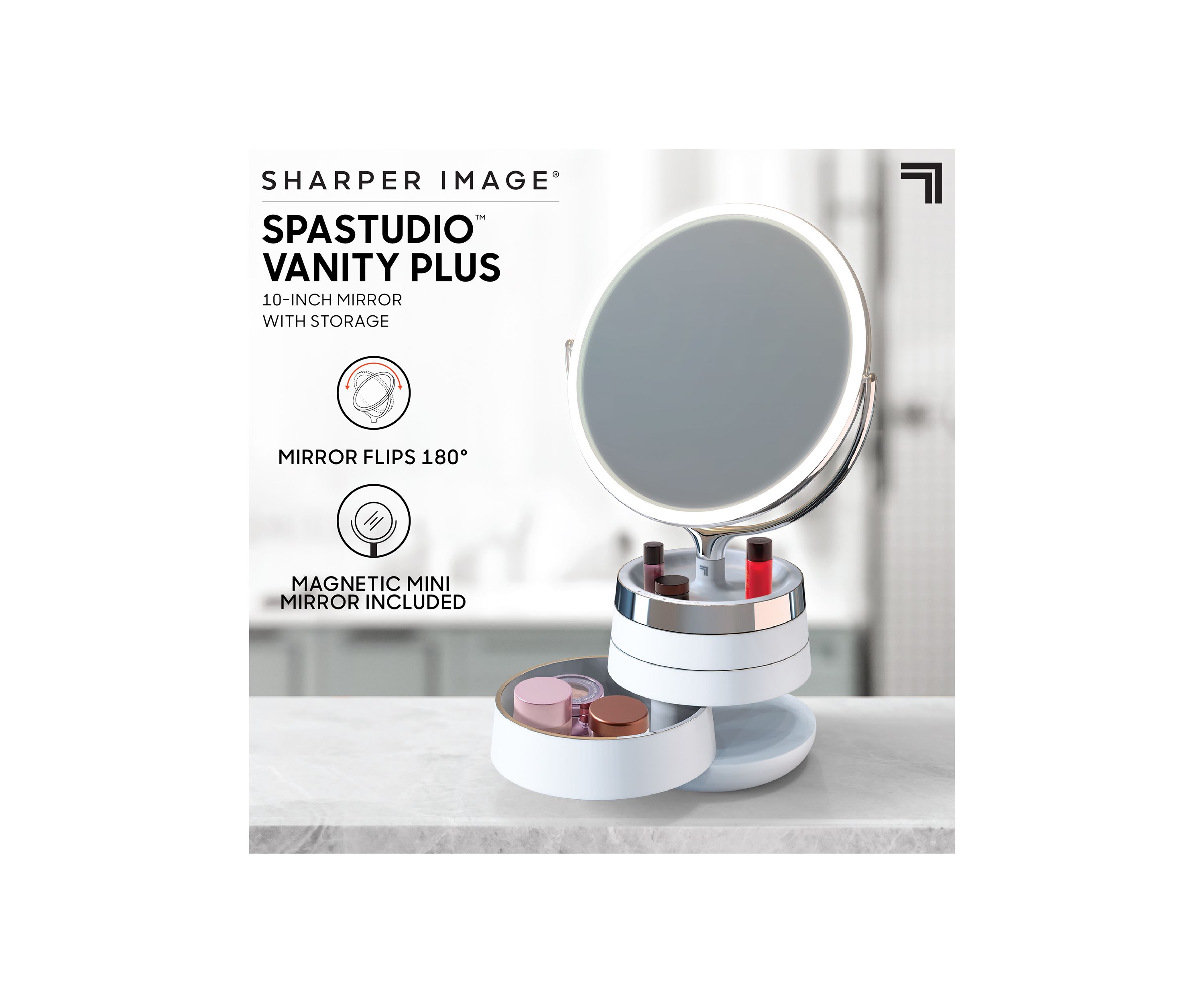 Vanity Mirror Round LED 10 Inch with Storage