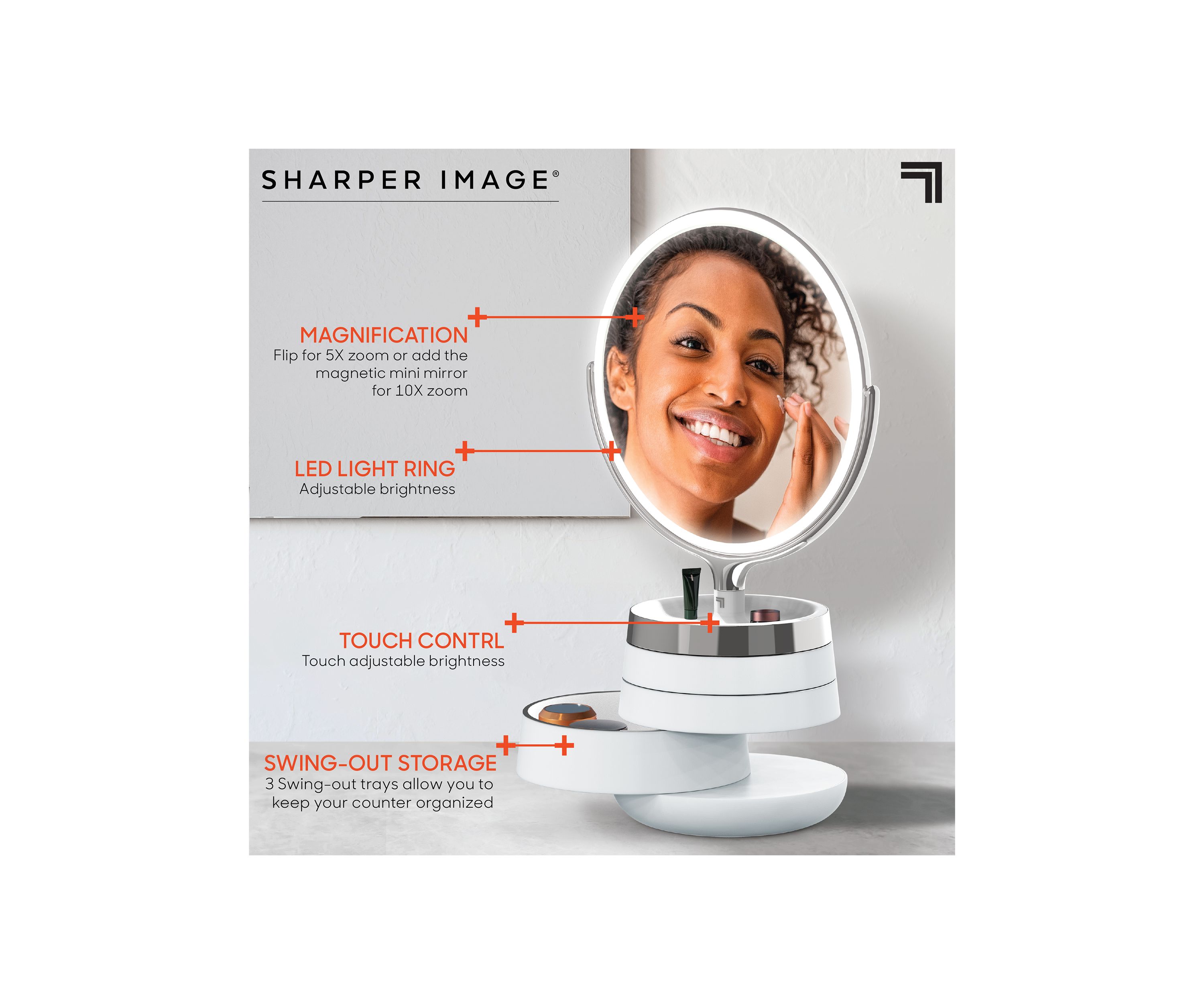 Vanity Mirror Round LED 10 Inch with Storage