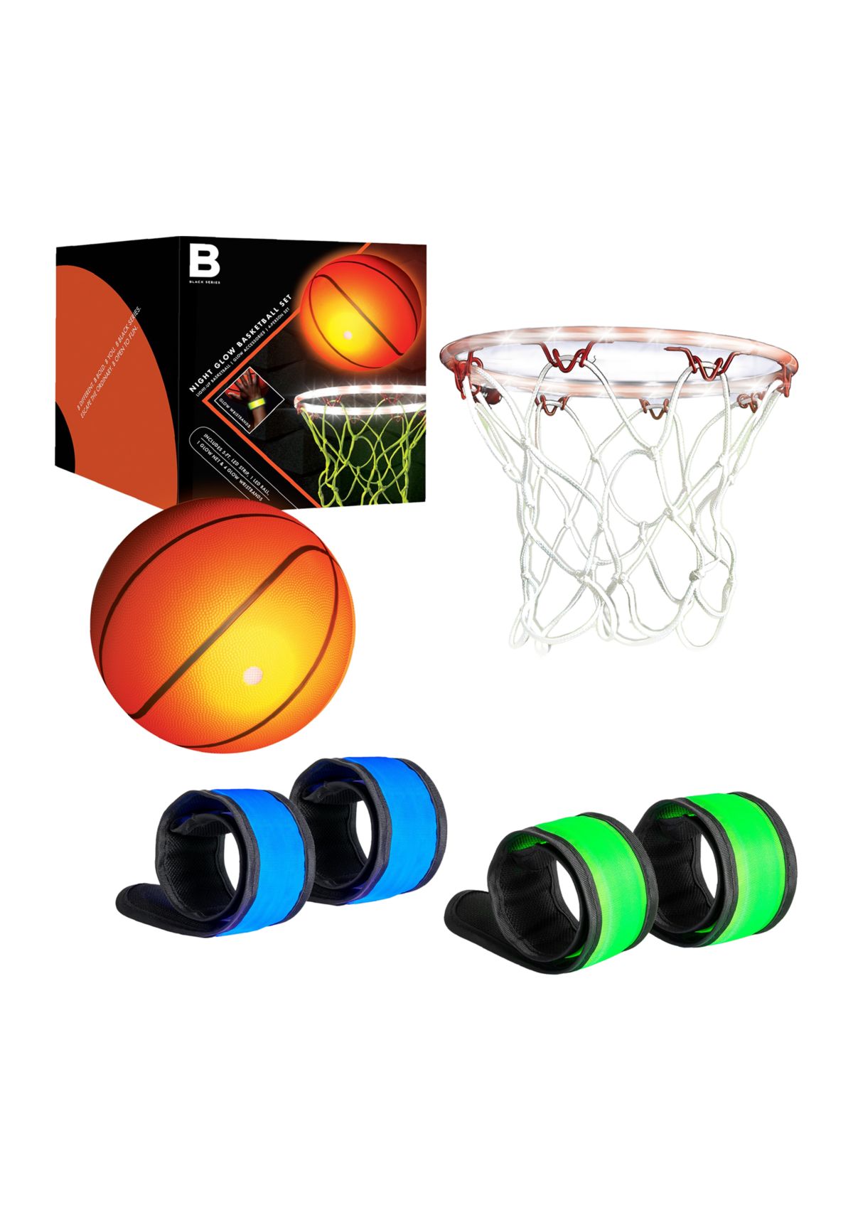 Black Series Night Glow Basketball Set, LED Light-Up Ball Net and Wristbands