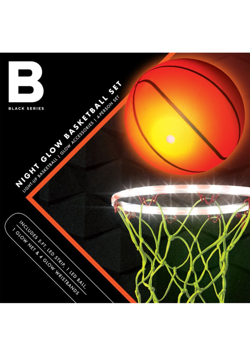 Black Series Night Glow Basketball Set, LED Light-Up Ball Net and Wristbands
