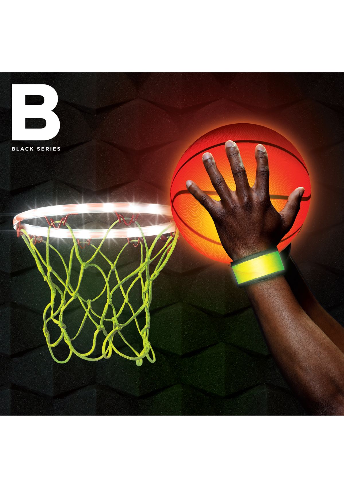 Black Series Night Glow Basketball Set, LED Light-Up Ball Net and Wristbands