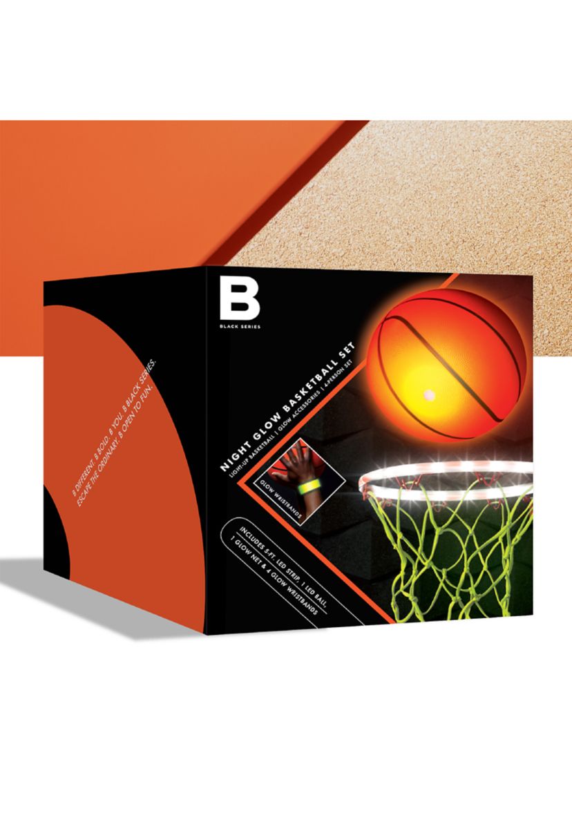 Black Series Night Glow Basketball Set, LED Light-Up Ball Net and Wristbands
