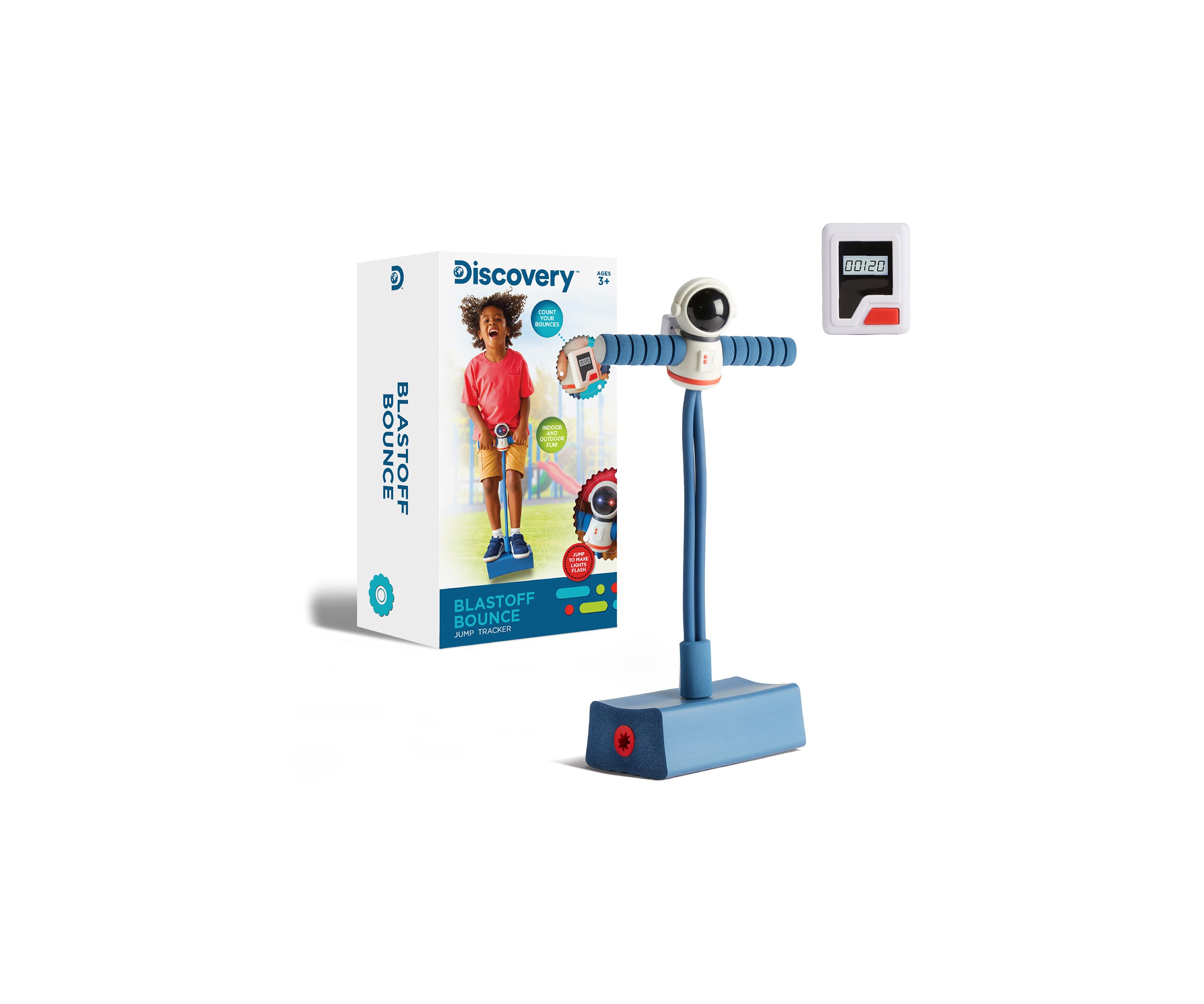 Blastoff Bounce, Indoor/Outdoor Foam Bouncer with Built In Jump Tracker, Motion-Activated Flashing Lights - Age 2+