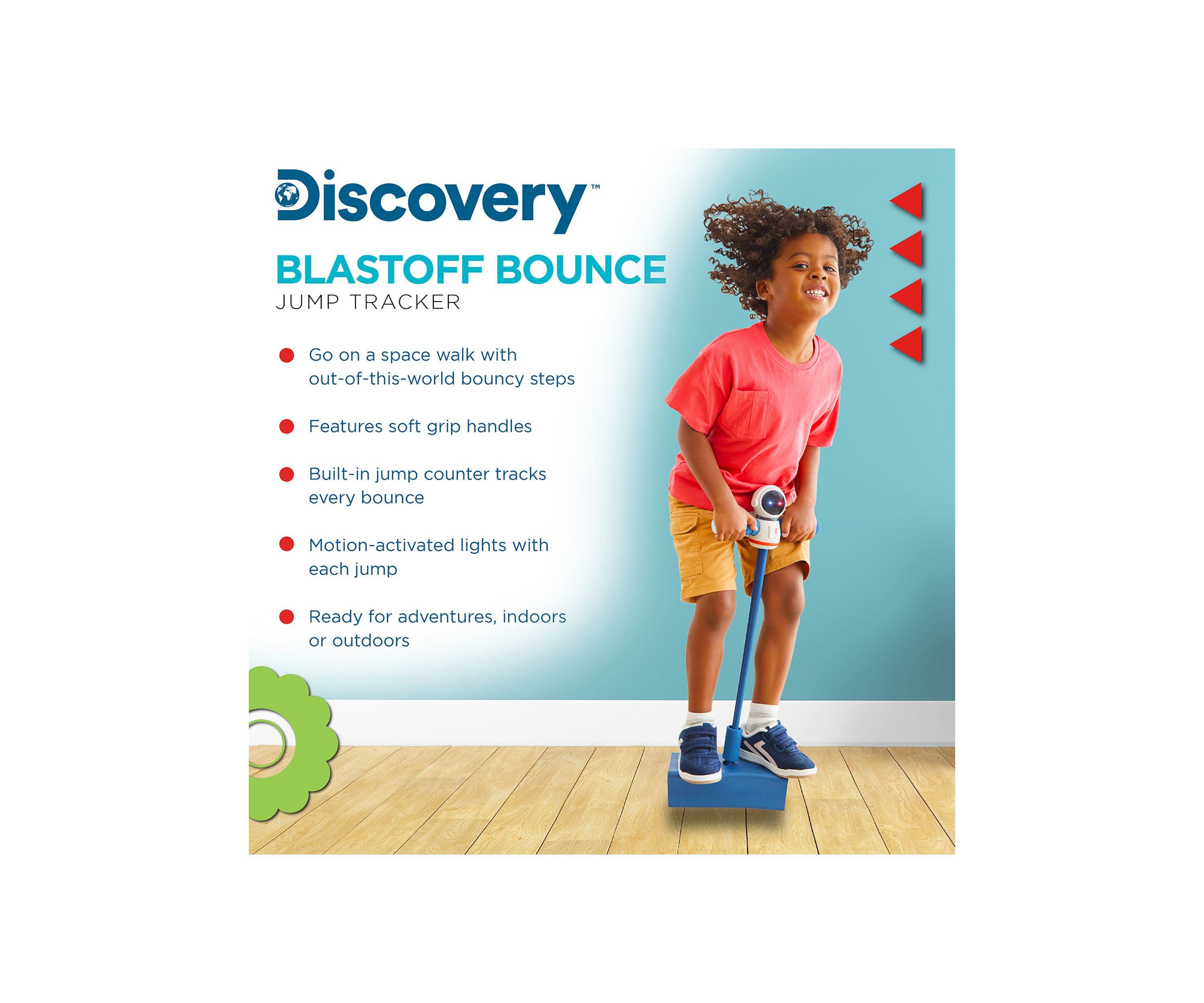 Blastoff Bounce, Indoor/Outdoor Foam Bouncer with Built In Jump Tracker, Motion-Activated Flashing Lights - Age 2+