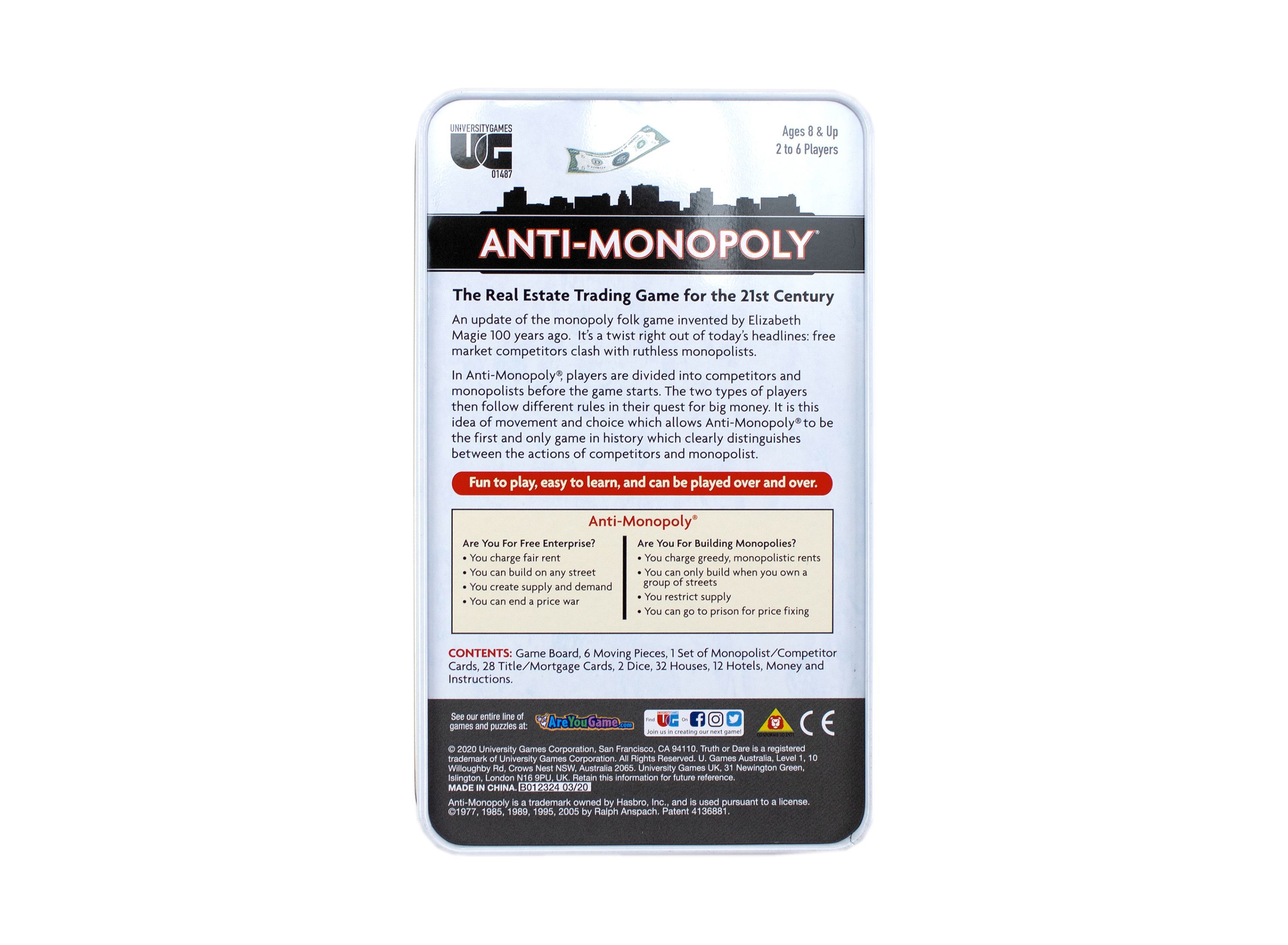 Anti-Monopoly Game Travel Tin