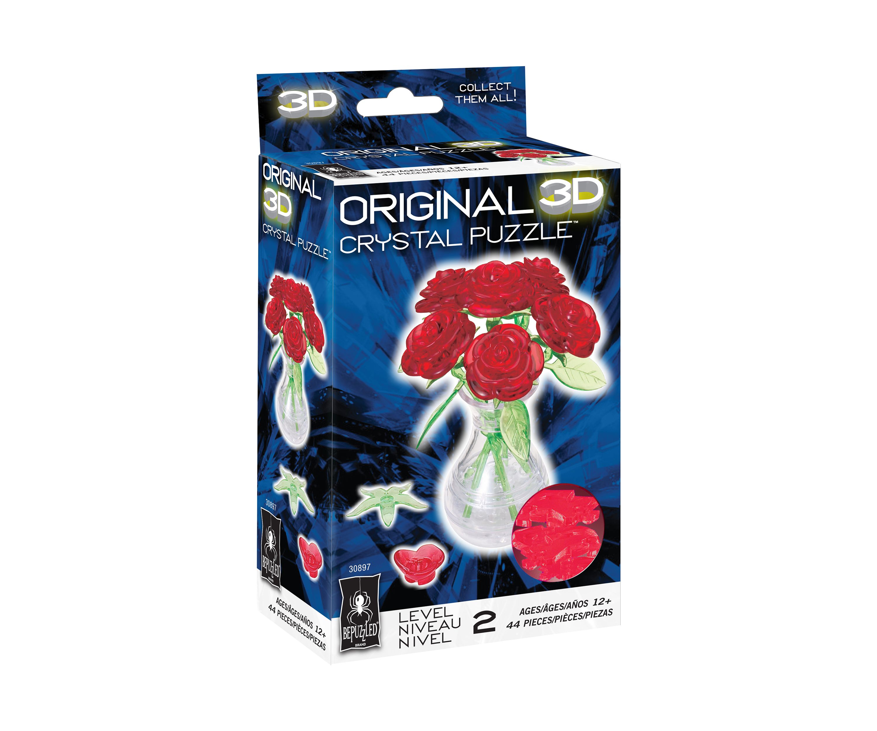 3D Crystal Puzzle - Roses in a Vase: 44 Pcs