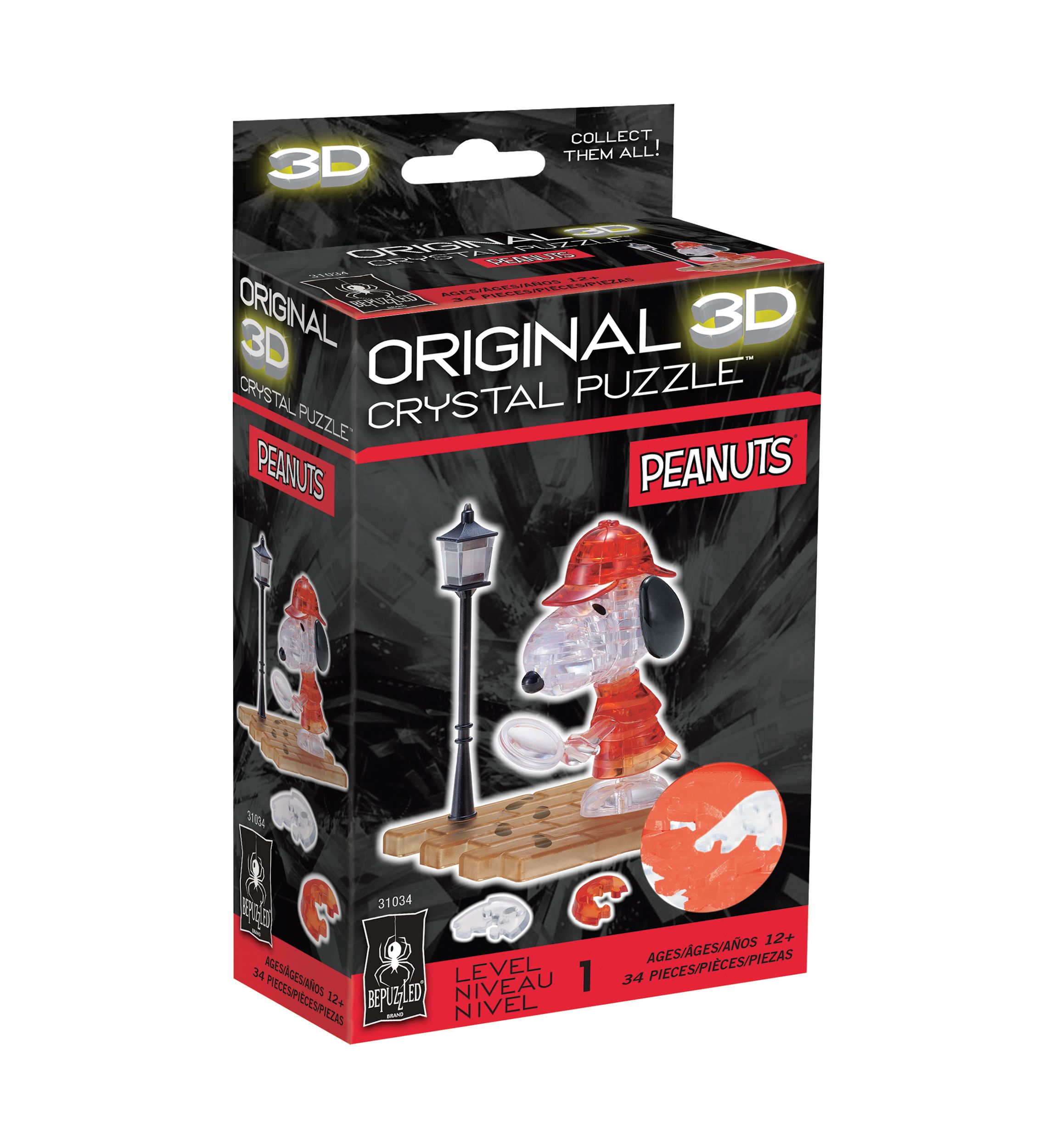 3D Crystal Puzzle - Peanuts Detective Snoopy: 34 Pcs