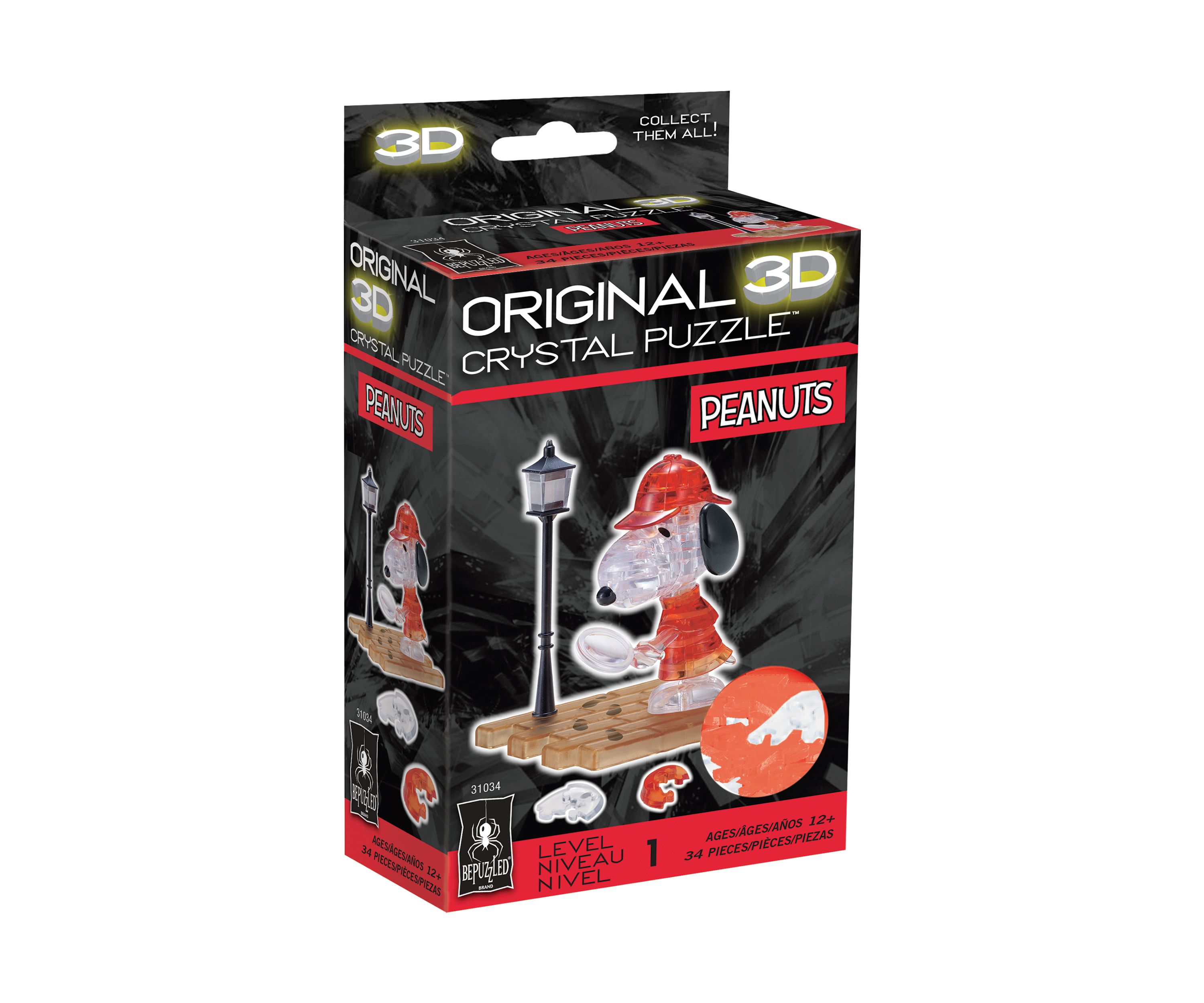 3D Crystal Puzzle - Peanuts Detective Snoopy: 34 Pcs