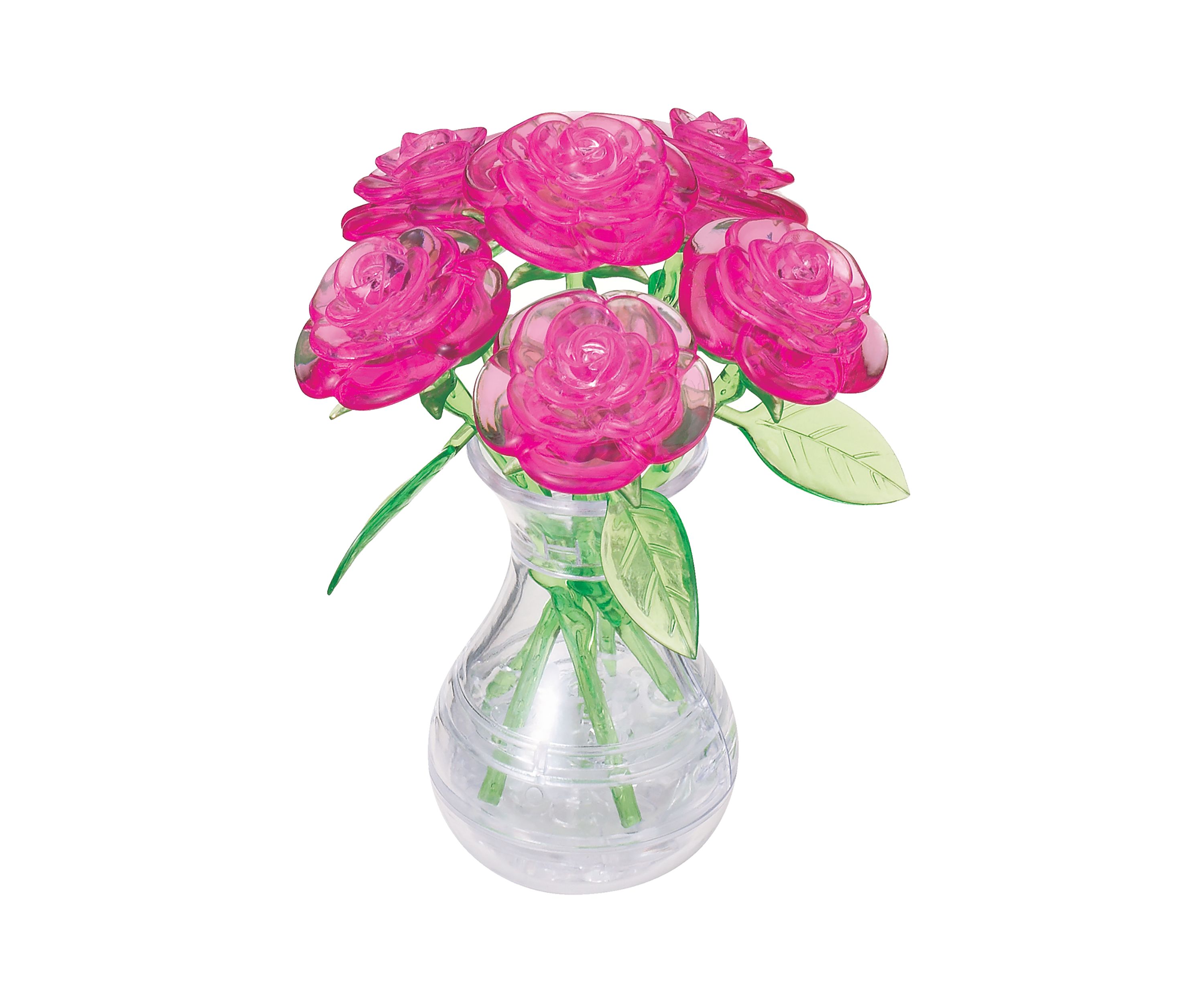 3D Crystal Puzzle - Roses in a Vase (Pink): 47 Pcs