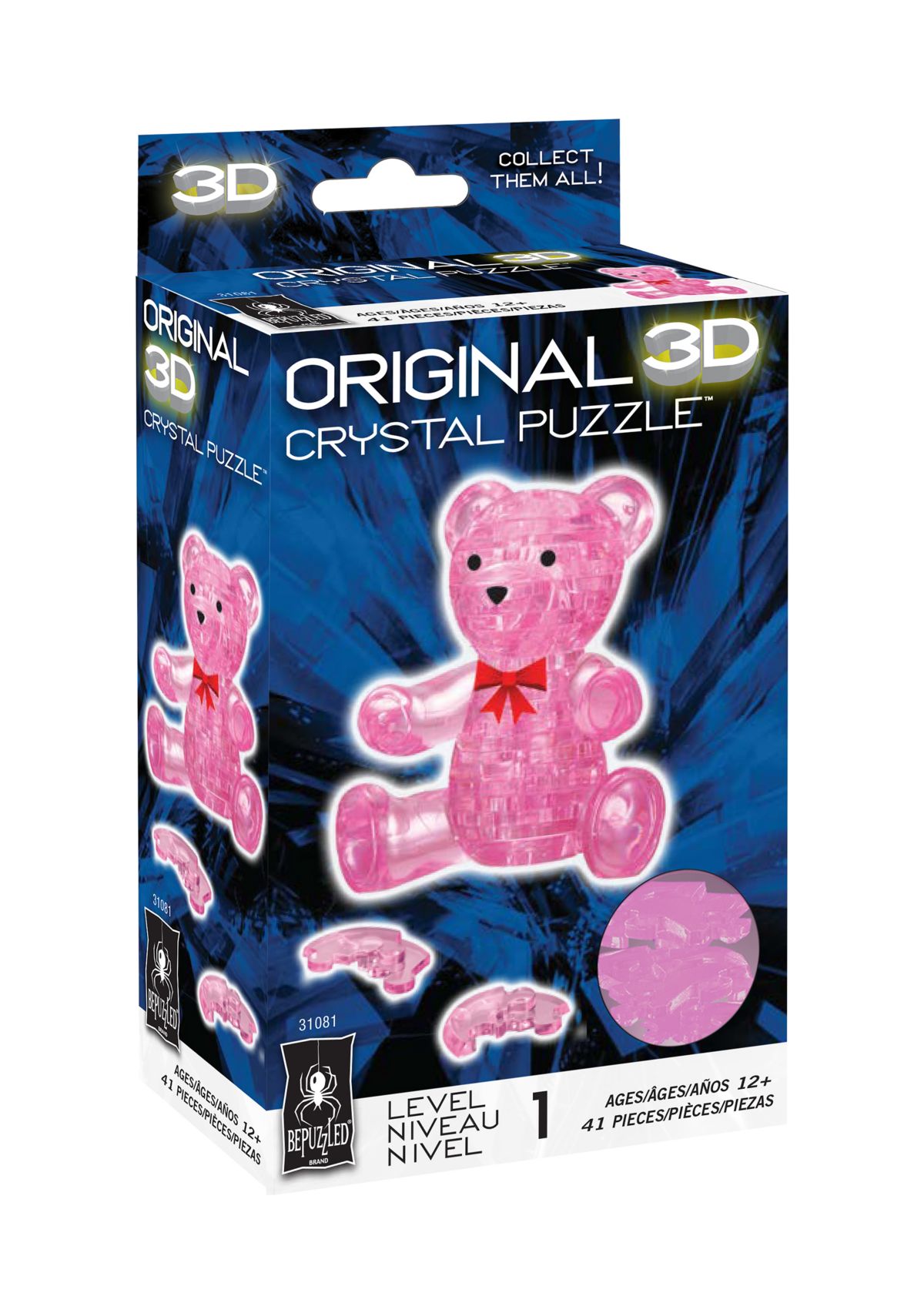 3D Crystal Puzzle - Teddy Bear (Pink): 41 Pcs