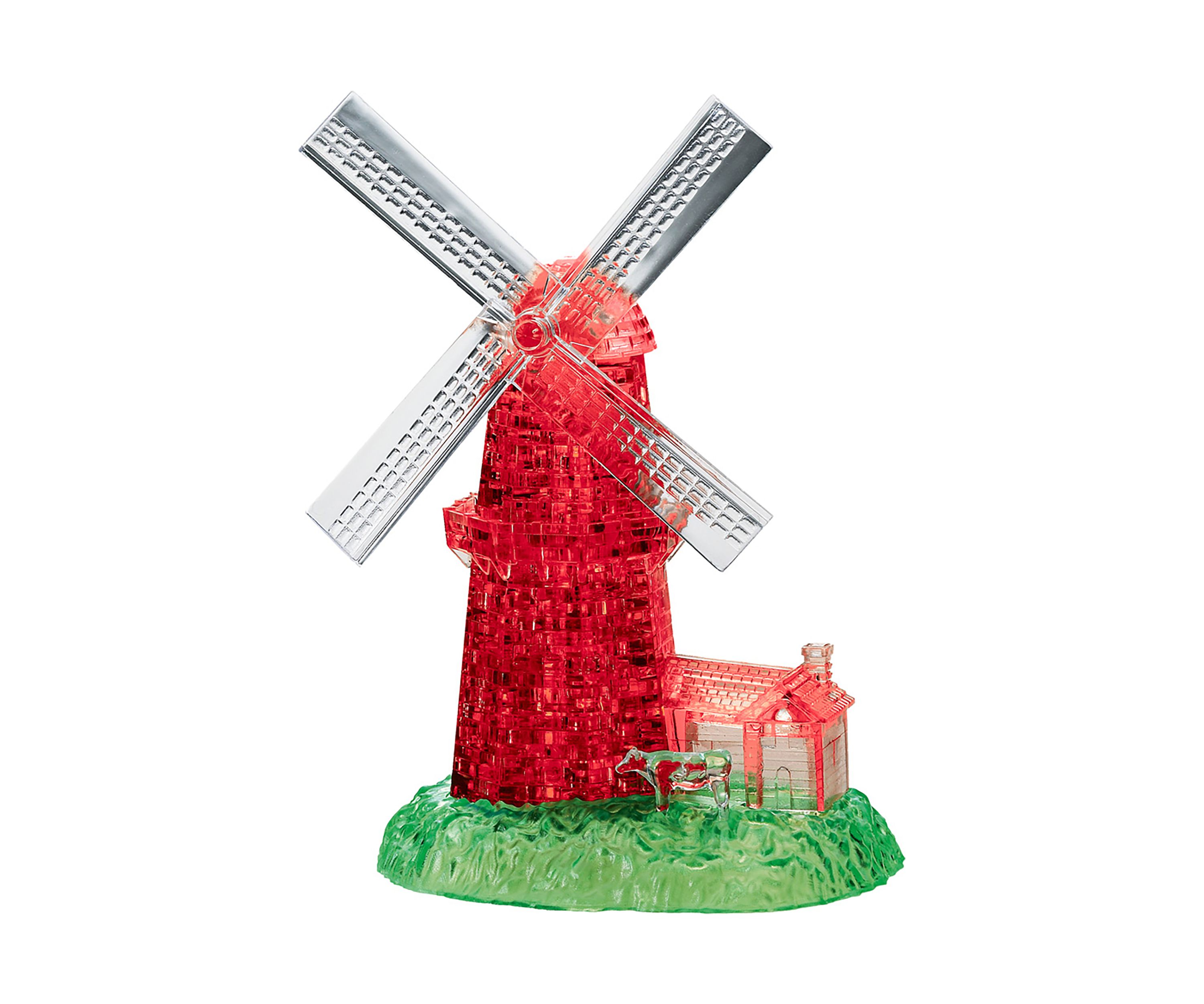 3D Crystal Puzzle - Windmill (White/Red): 64 Pieces 