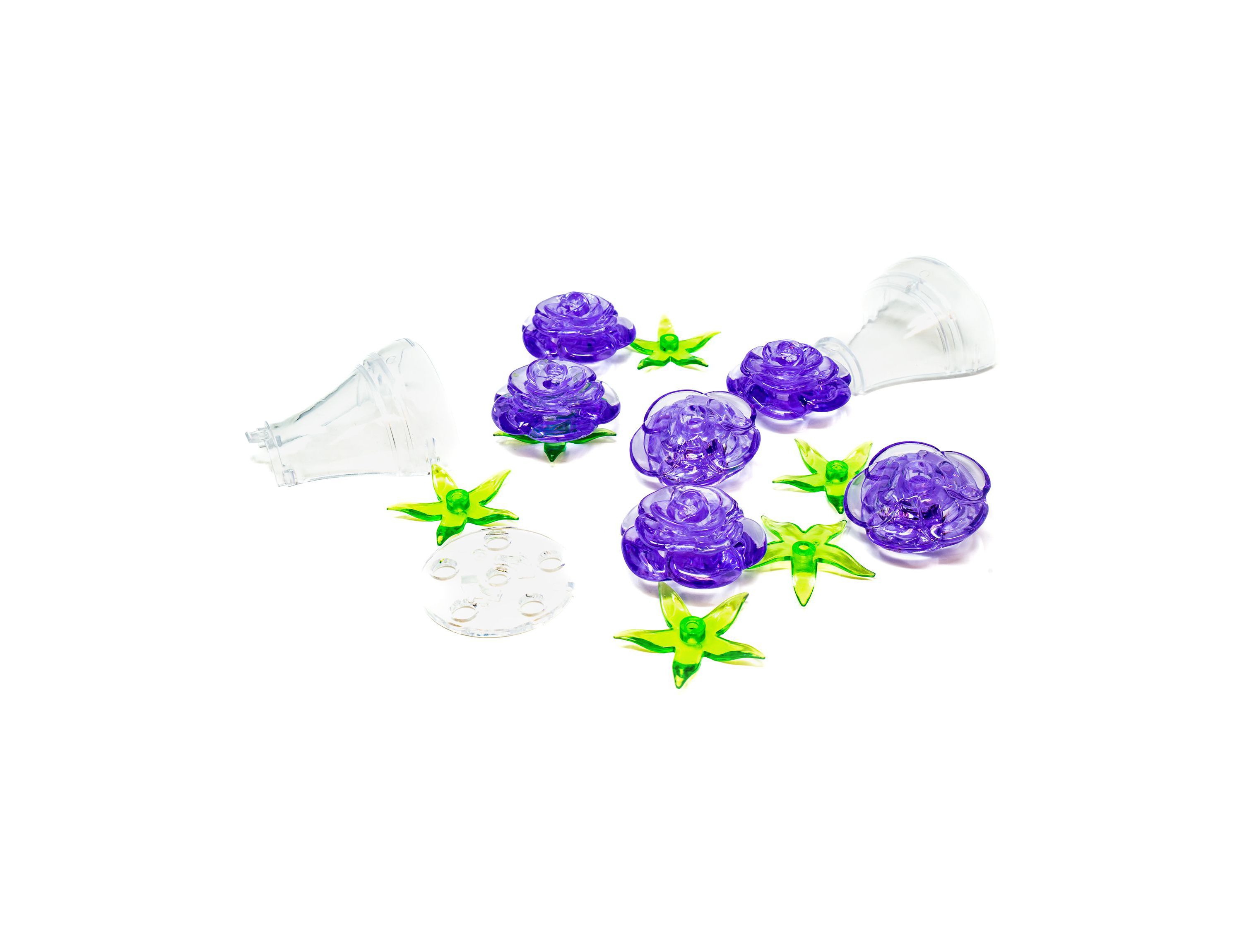 3D Crystal Puzzle - Roses in a Vase (Purple): 47 Pcs