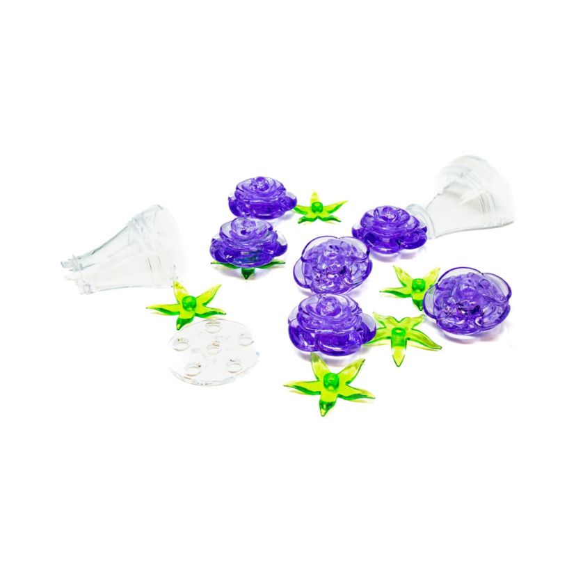 3D Crystal Puzzle - Roses in a Vase (Purple): 47 Pcs