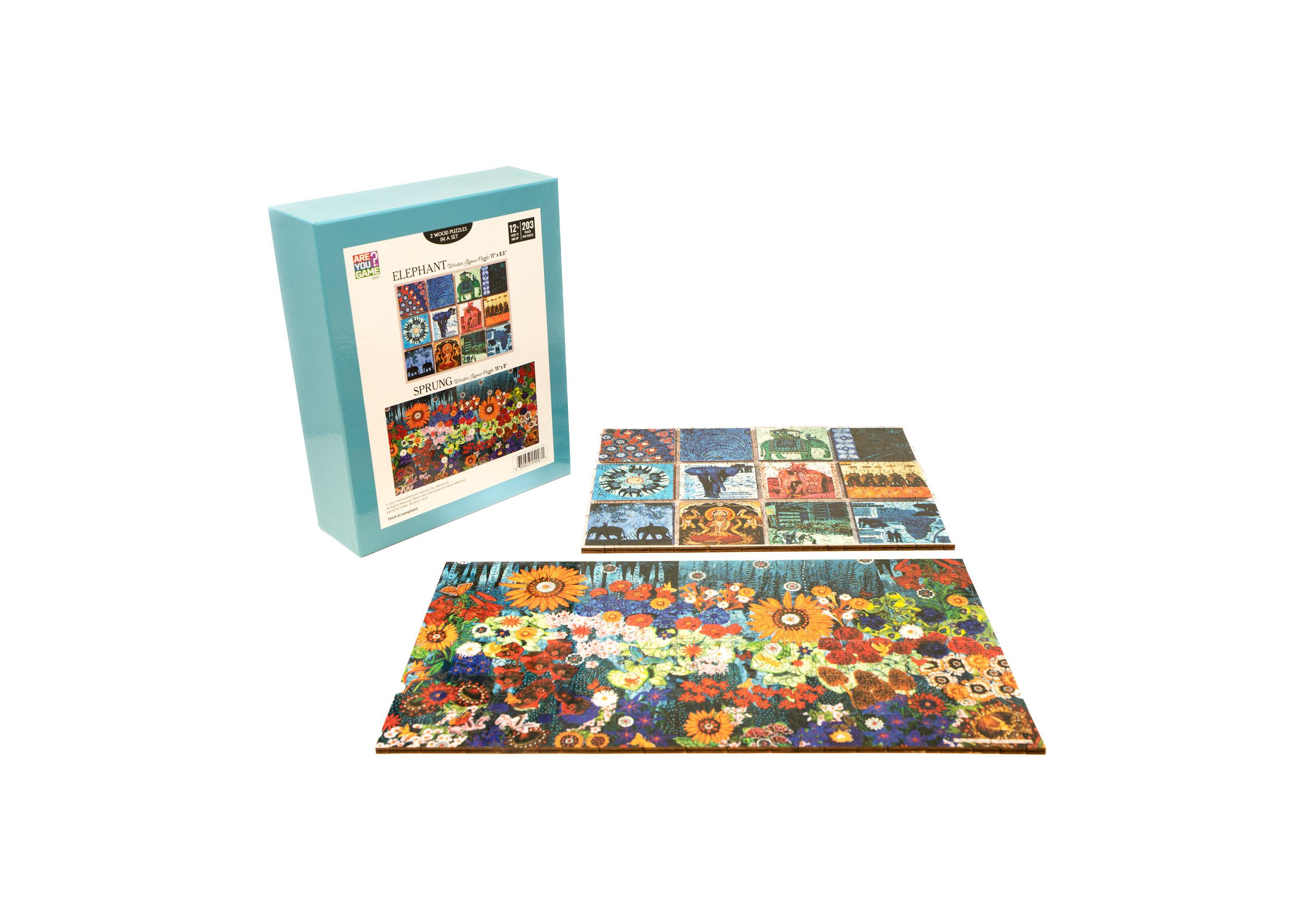 Wooden Jigsaw Puzzle Set - Elephant & Sprung: 406 Pcs