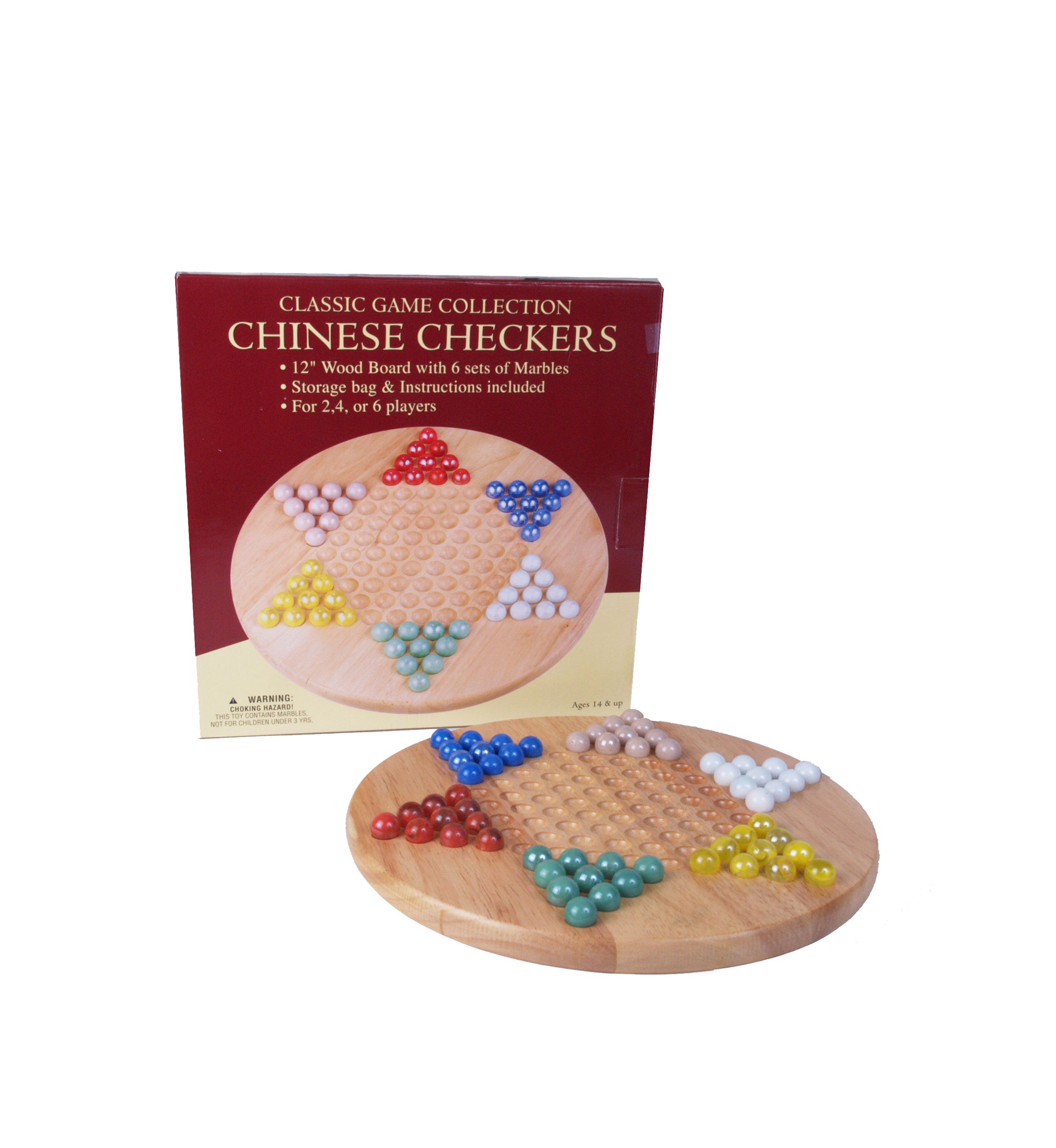 Classic Game Collection 12 Inch Wood Chinese Checkers Set with Marbles