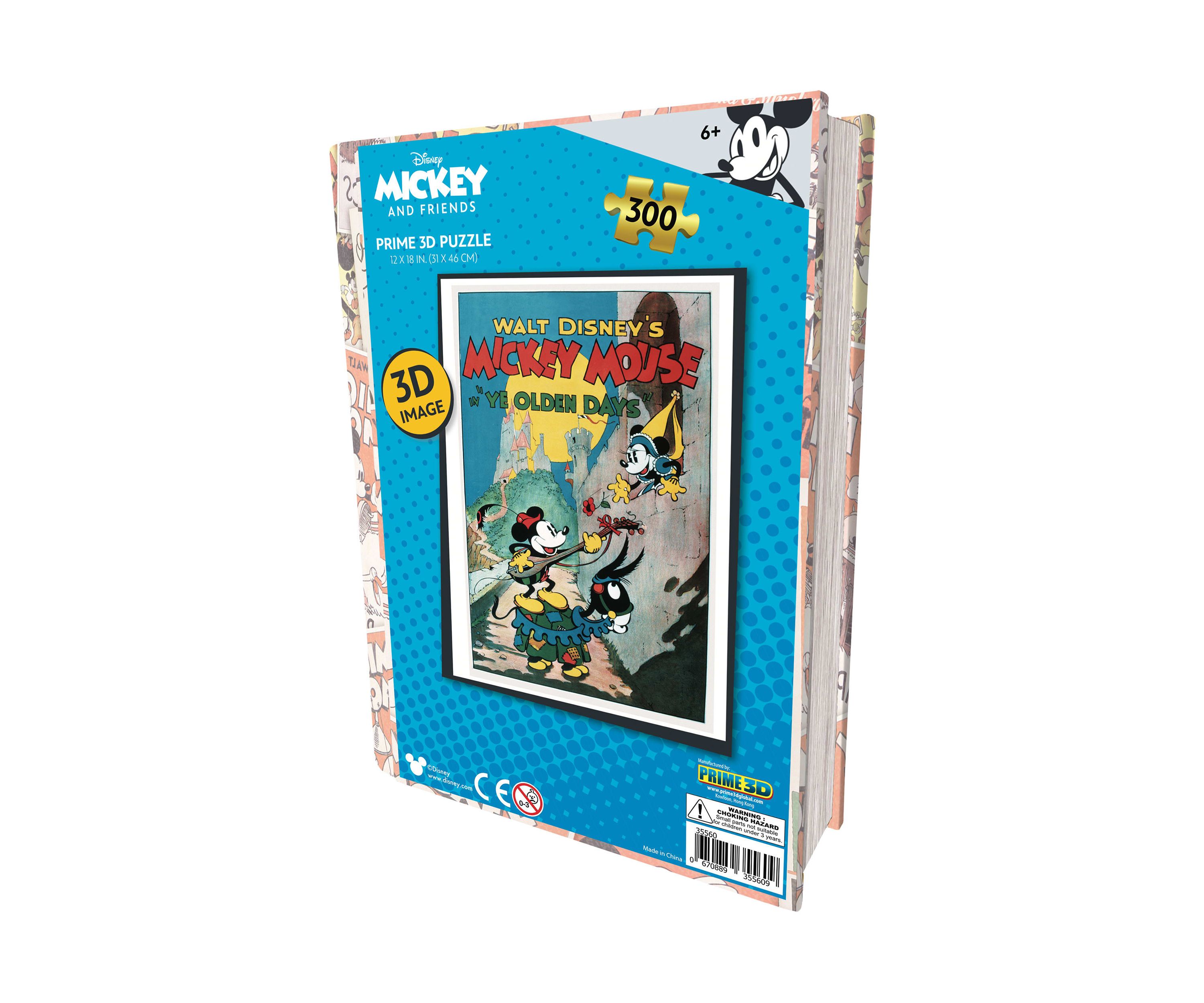 Walt Disneys Mickey Mouse Classic in "Ye Olden Days" 3D Lenticular Jigsaw Puzzle in a Collectible Tin Book: 300 Pcs