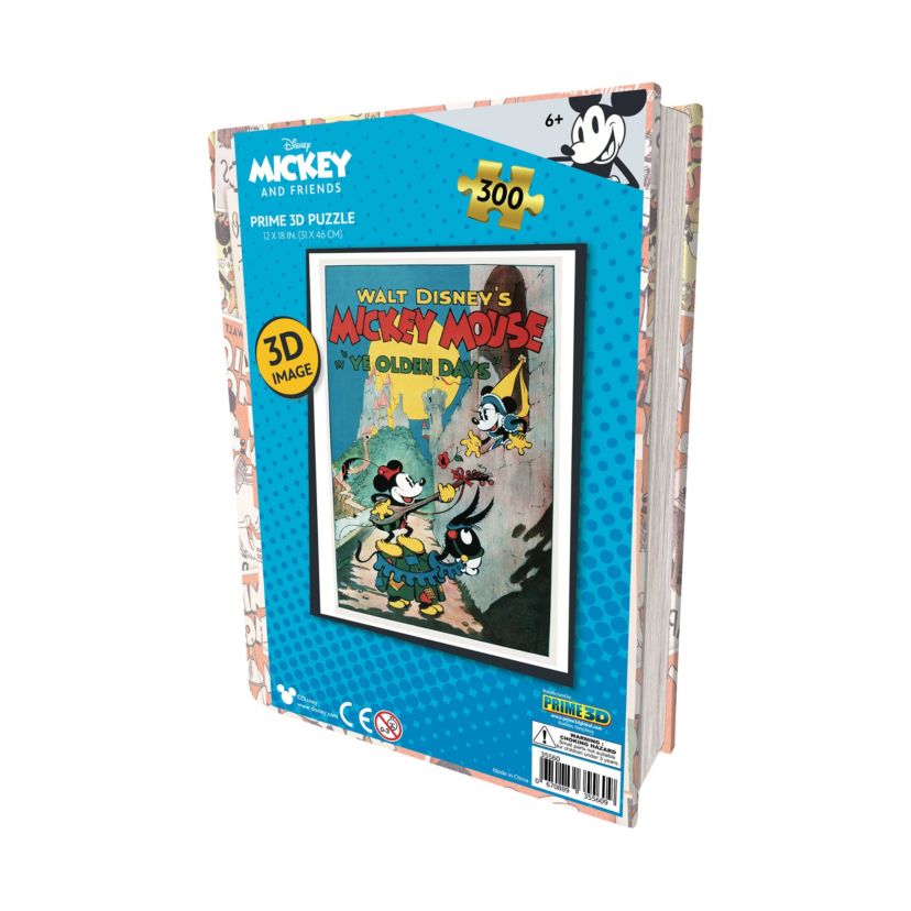 Walt Disneys Mickey Mouse Classic in "Ye Olden Days" 3D Lenticular Jigsaw Puzzle in a Collectible Tin Book: 300 Pcs