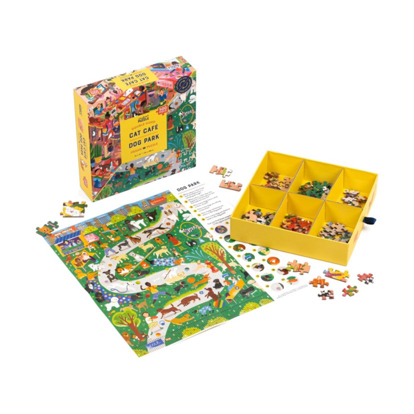Cat Cafe & Dog Park Double-Sided Jigsaw Puzzle: 500 Pcs
