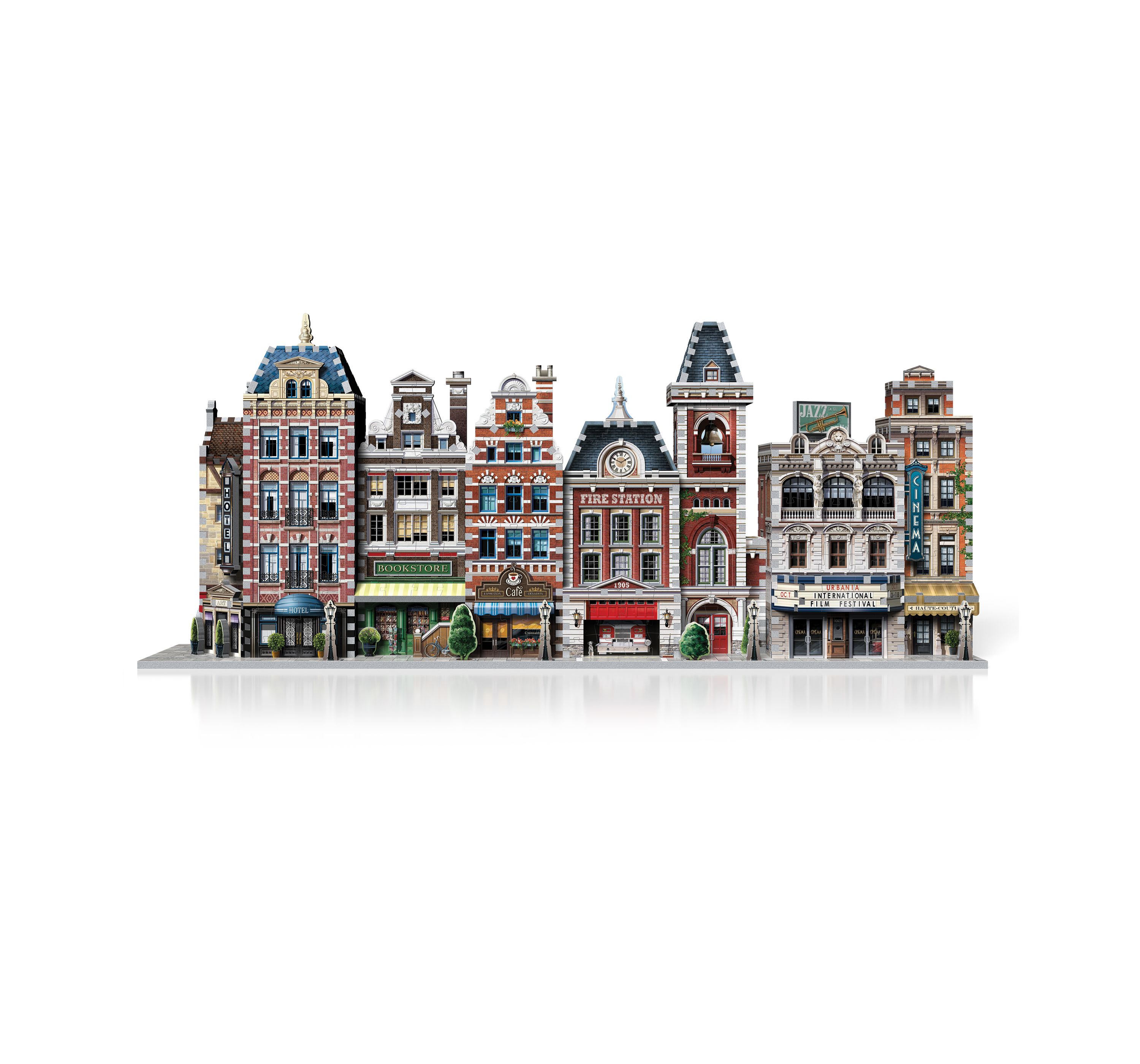 Urbania Collection - 4 3D Puzzles: Hotel, Cinema, Cafe, and Fire Station: 1165 Pcs