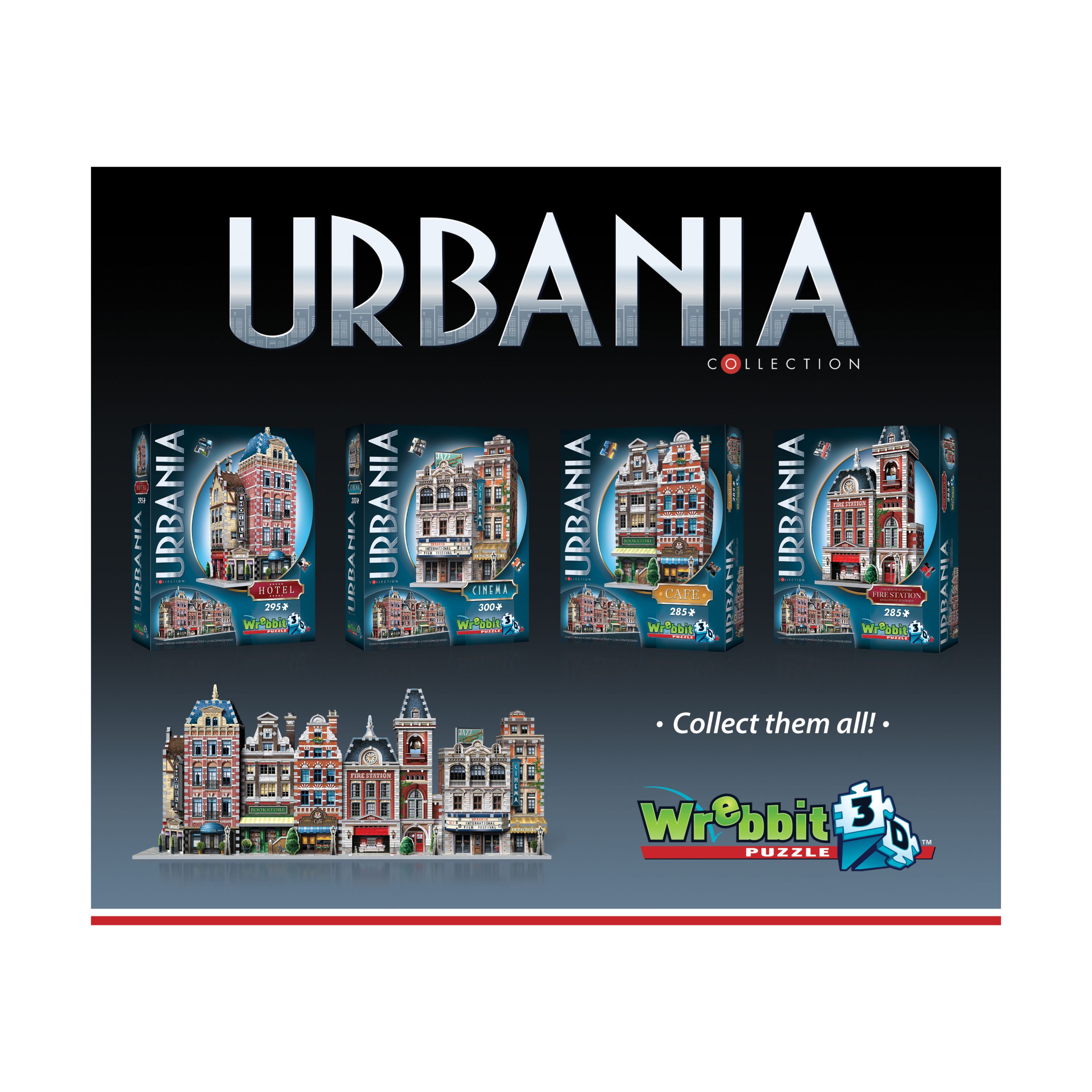 Urbania Collection - 4 3D Puzzles: Hotel, Cinema, Cafe, and Fire Station: 1165 Pcs