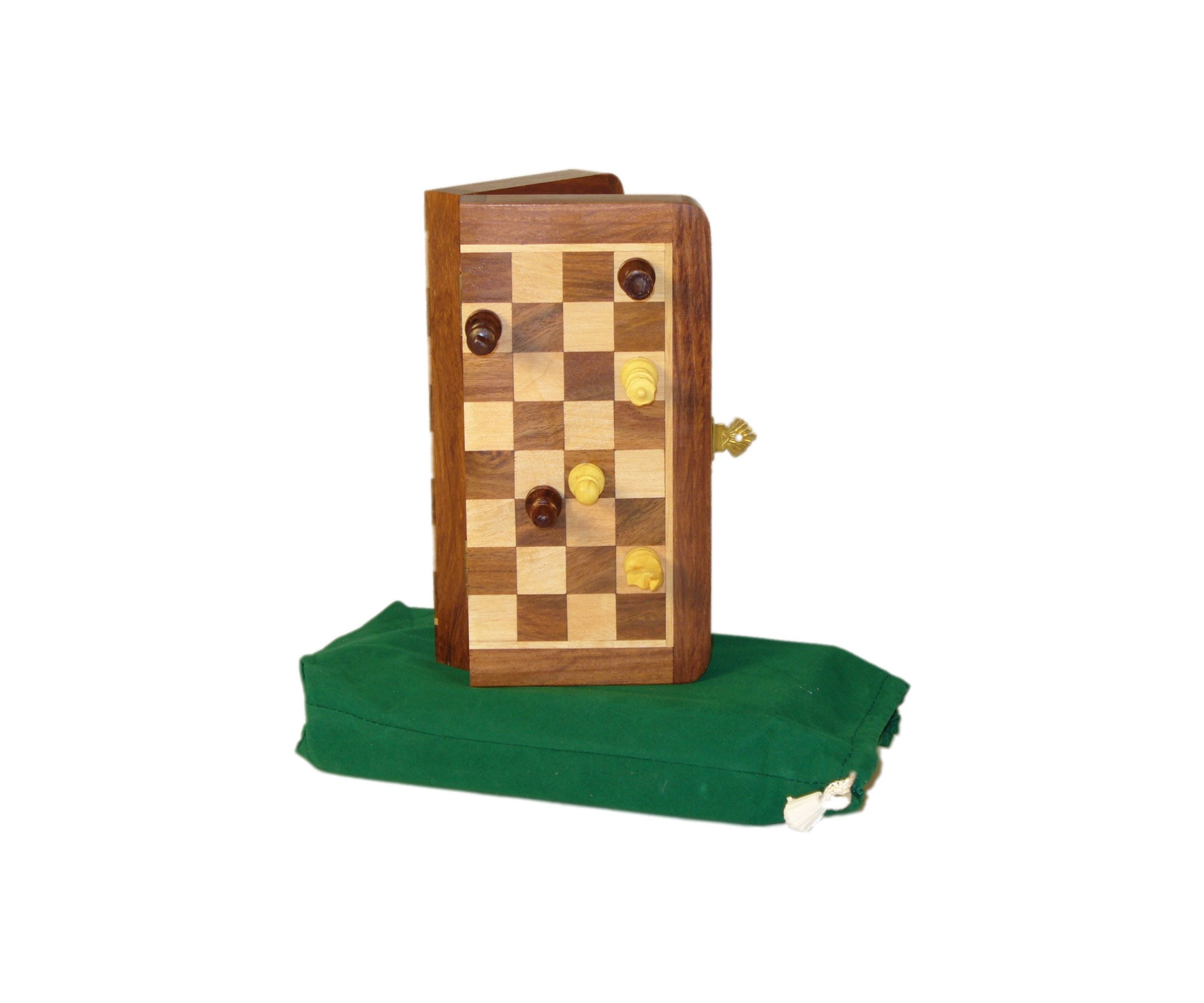 7 in x 3.5 in Magnetic Wooden Folding Travel Chess Set