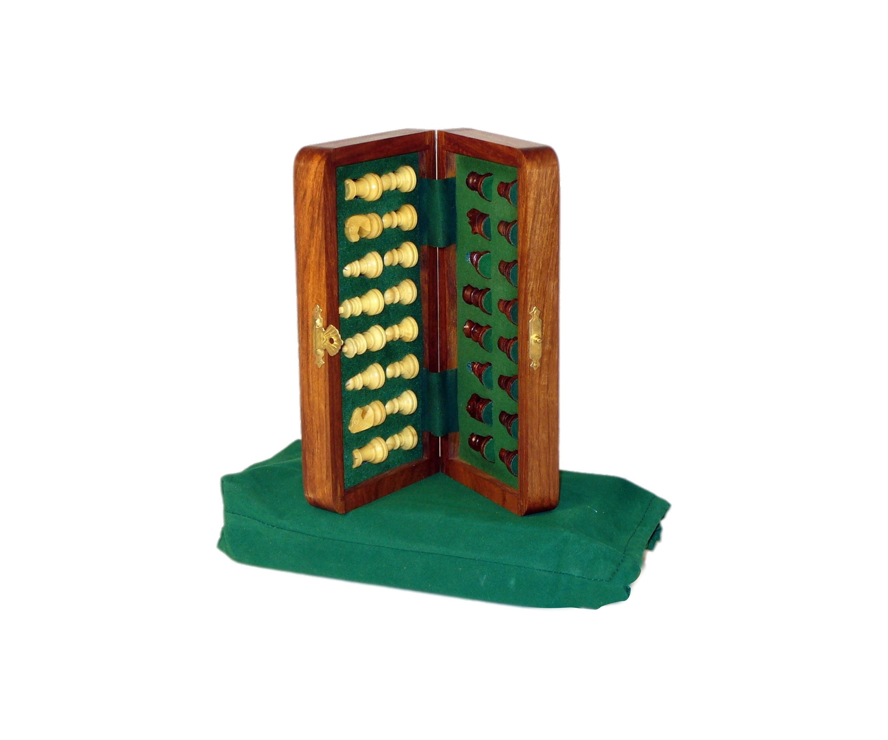 7 in x 3.5 in Magnetic Wooden Folding Travel Chess Set