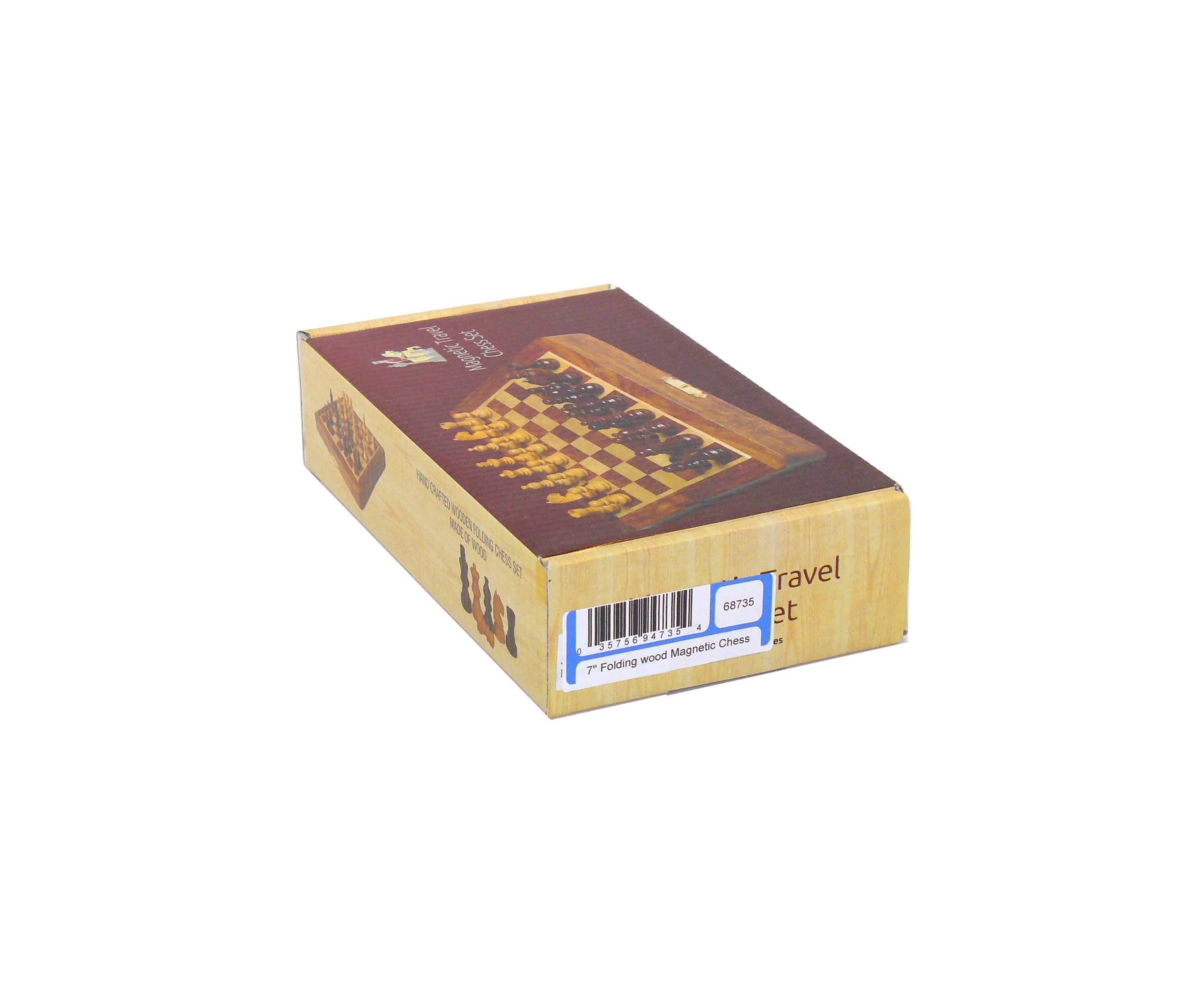 7 in x 3.5 in Magnetic Wooden Folding Travel Chess Set