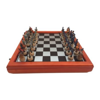 WorldWise Imports 3.25-inch Civil War Generals Painted Resin Men Chess Set with Cherry Stained Chest Board -  0035756186135