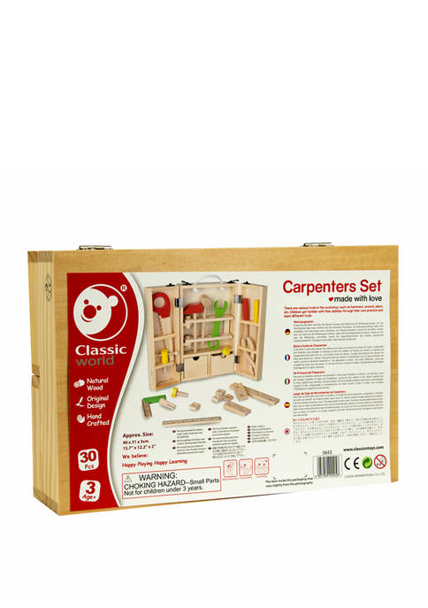 Classic Toy Wood Carpenters Tool Set with Case