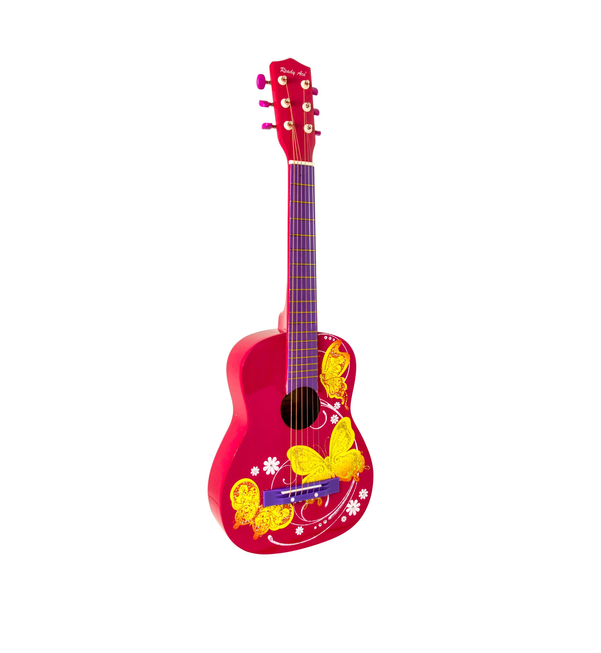 30 Inch Acoustic Student Guitar Pink with Butterfly Designs