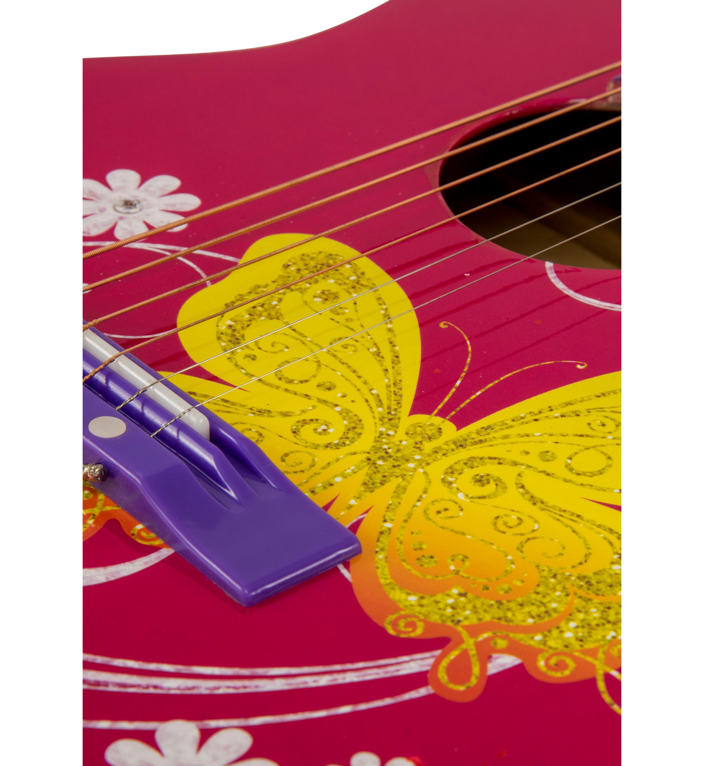 30 Inch Acoustic Student Guitar Pink with Butterfly Designs