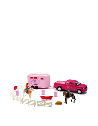 Free Wheeling Pink Pick Up Truck & Trailer Horse Set
