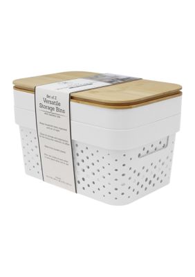 CORE HOME Multipurpose White 14 x 11 Polypropylene Storage Bins With Bamboo  Lids Set of 2