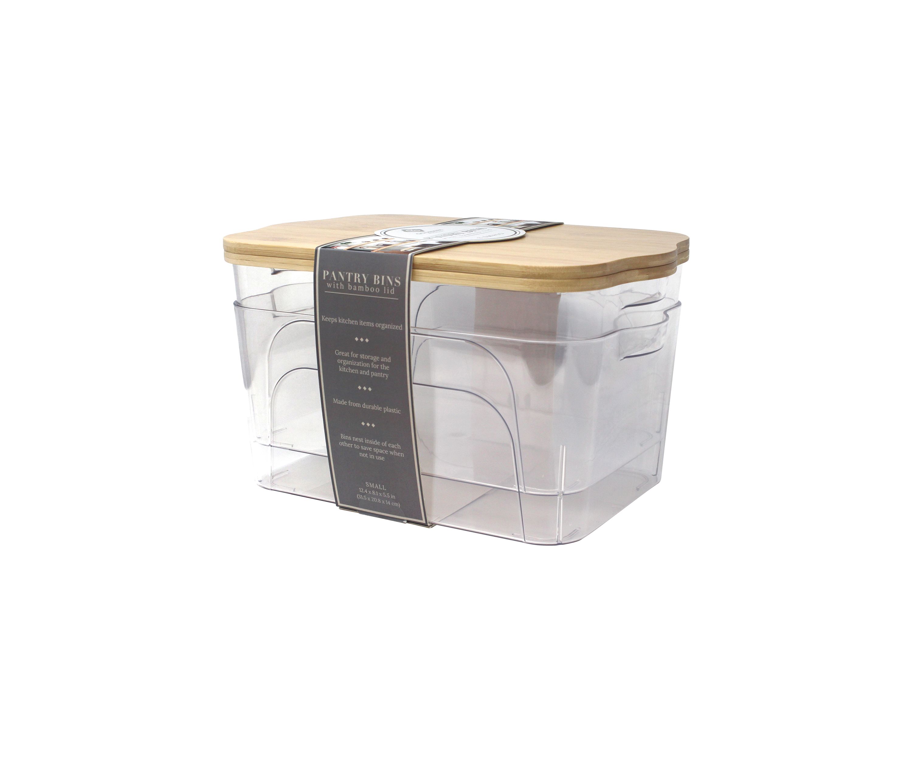 Small Plastic Bins with Bamboo Lids - Set of 2