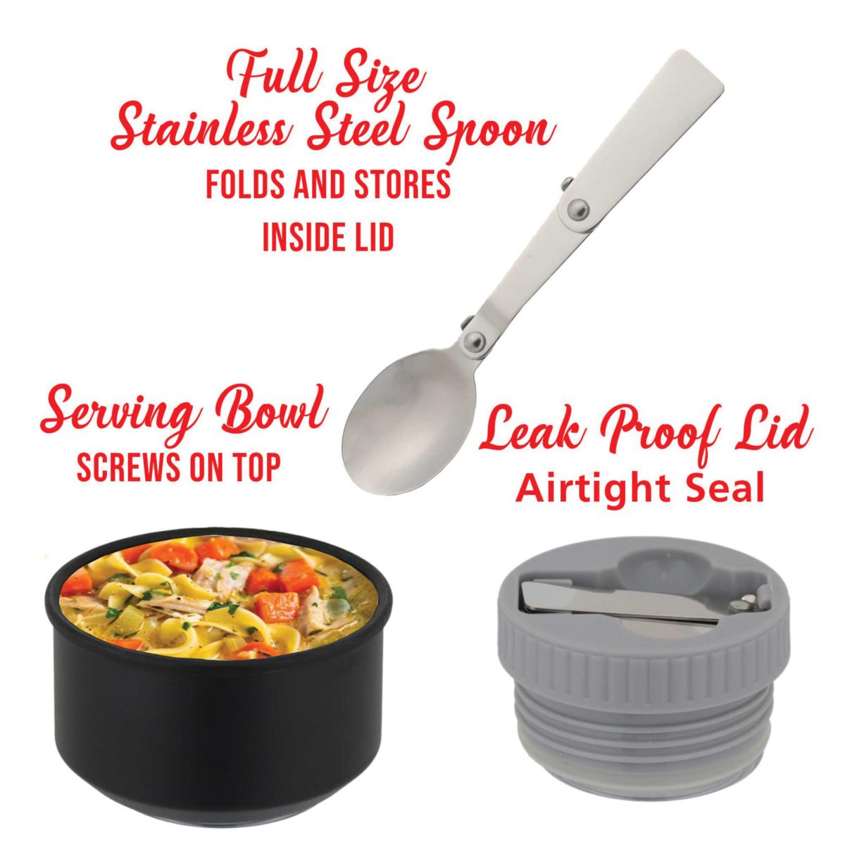 Vacuum-Insulated Stainless Steel Food Jar with Bowl and Folding Spoon