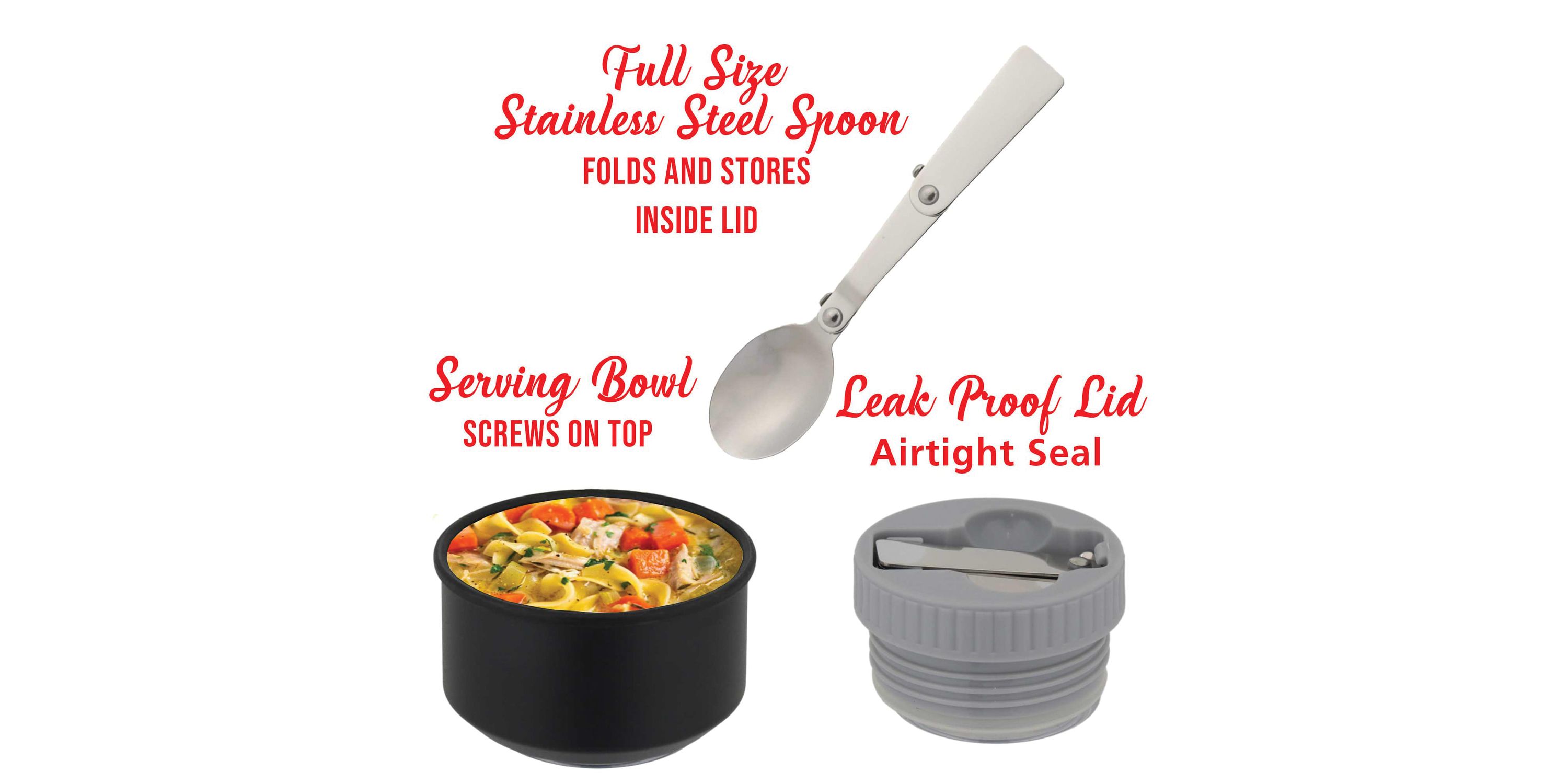 Vacuum-Insulated Stainless Steel Food Jar with Bowl and Folding Spoon