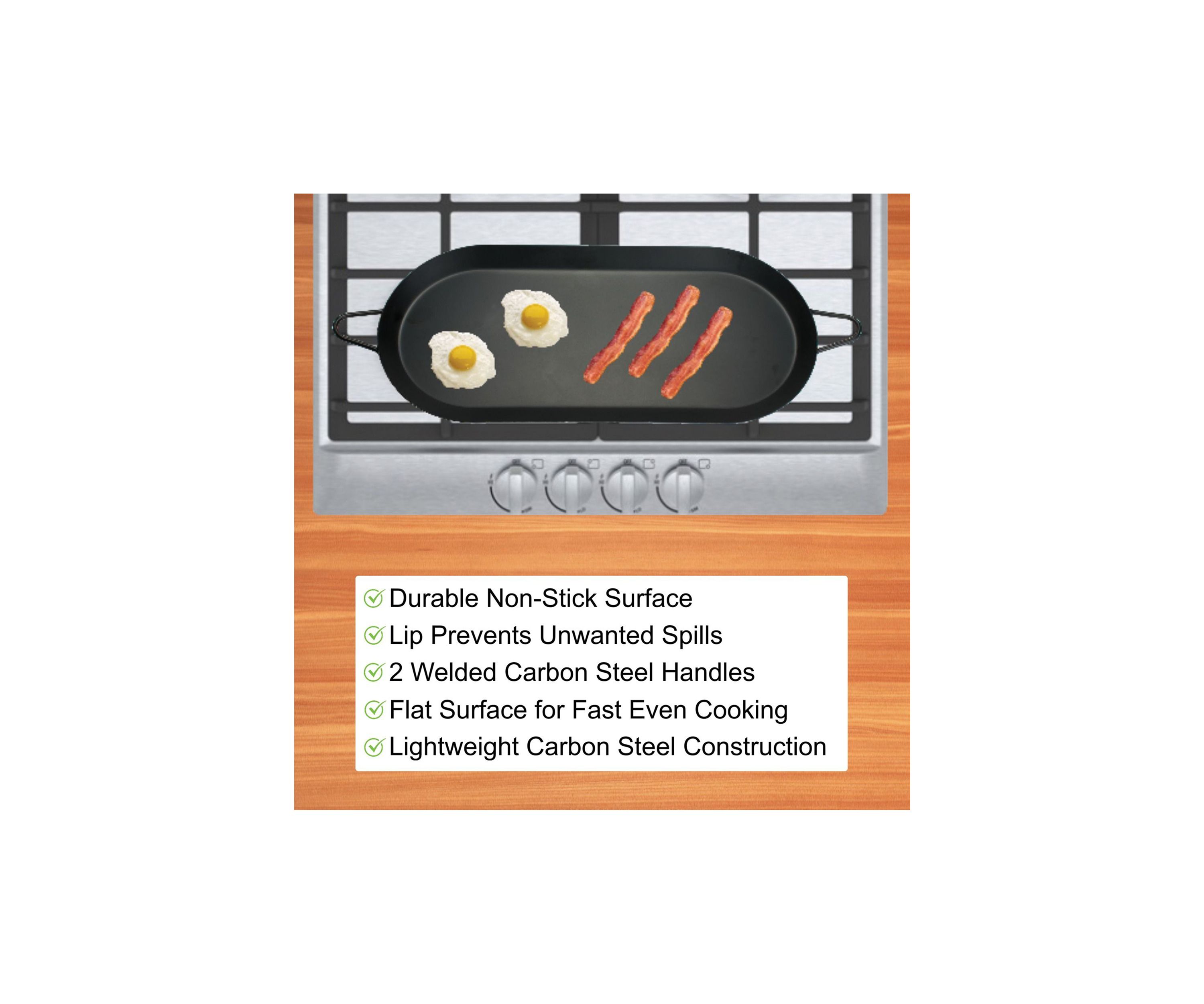 Carbon Steel Nonstick Comal Griddle (18 Inch x 8.5 Inch, Double Burner)