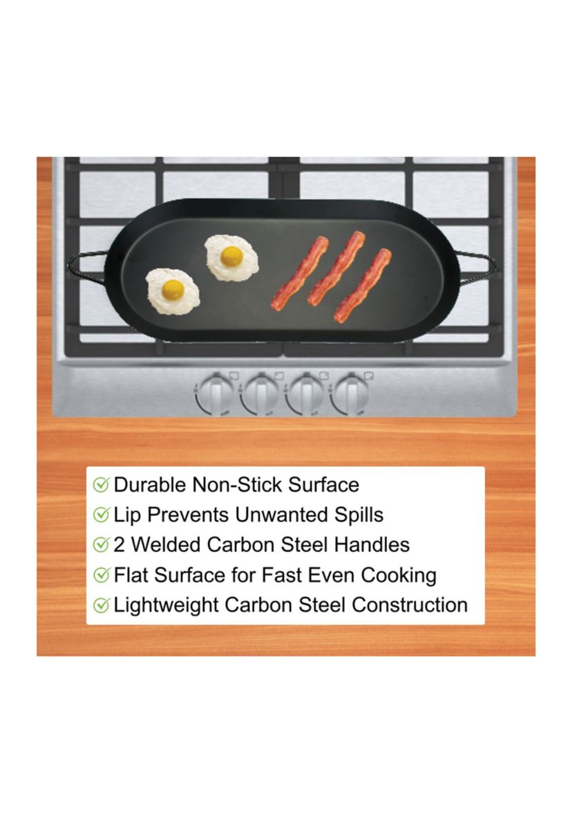 Carbon Steel Nonstick Comal Griddle (18 Inch x 8.5 Inch, Double Burner)