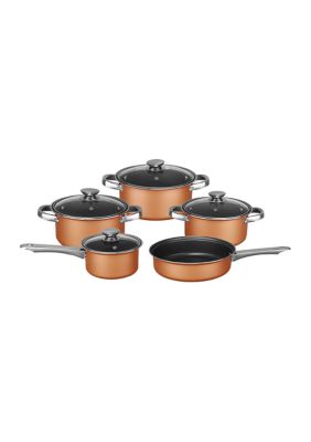 Brentwood 9-Piece Nonstick Copper-Clad Cookware Set With Glass Lids