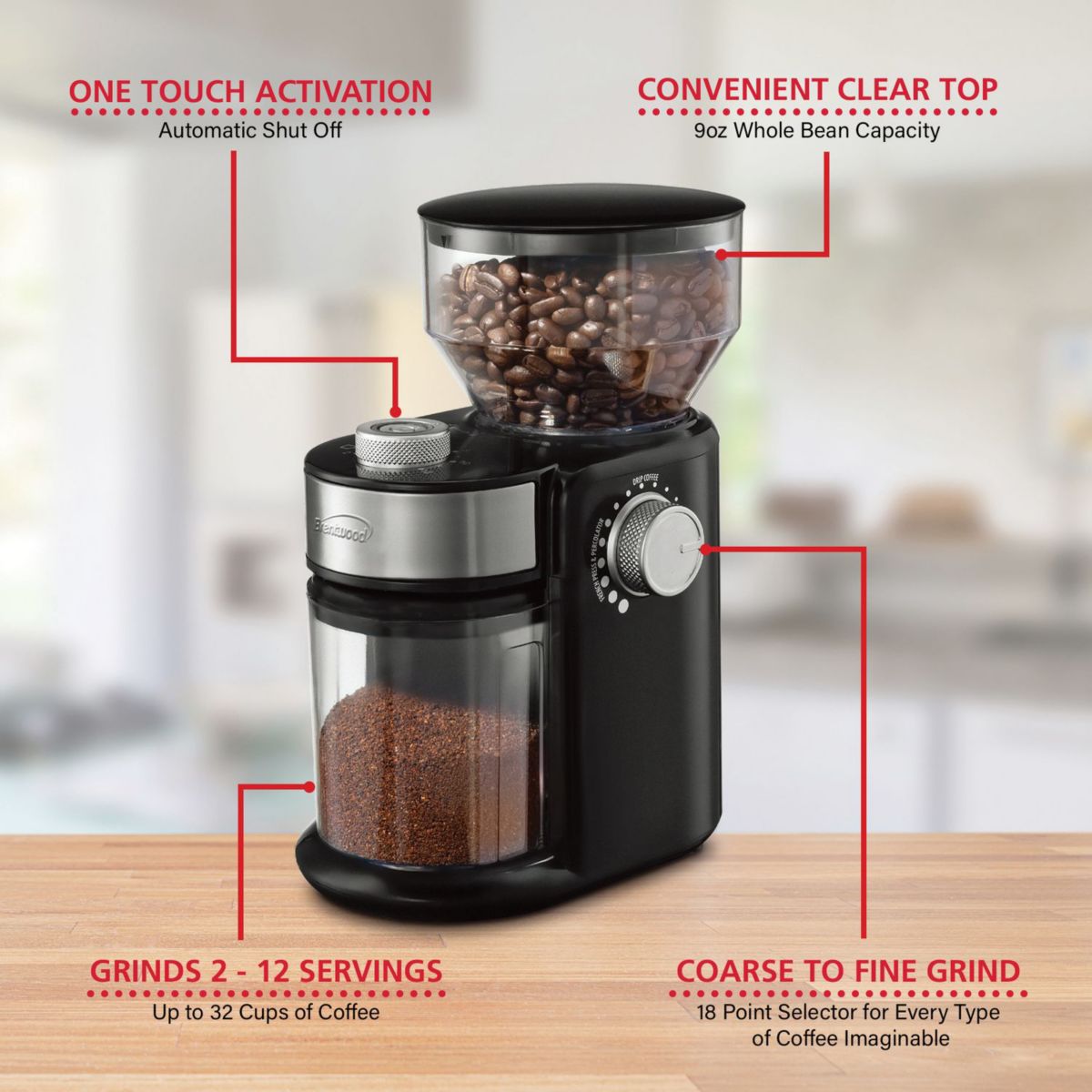 8-Oz. 150-Watt Automatic Burr Coffee Bean Grinder Mill