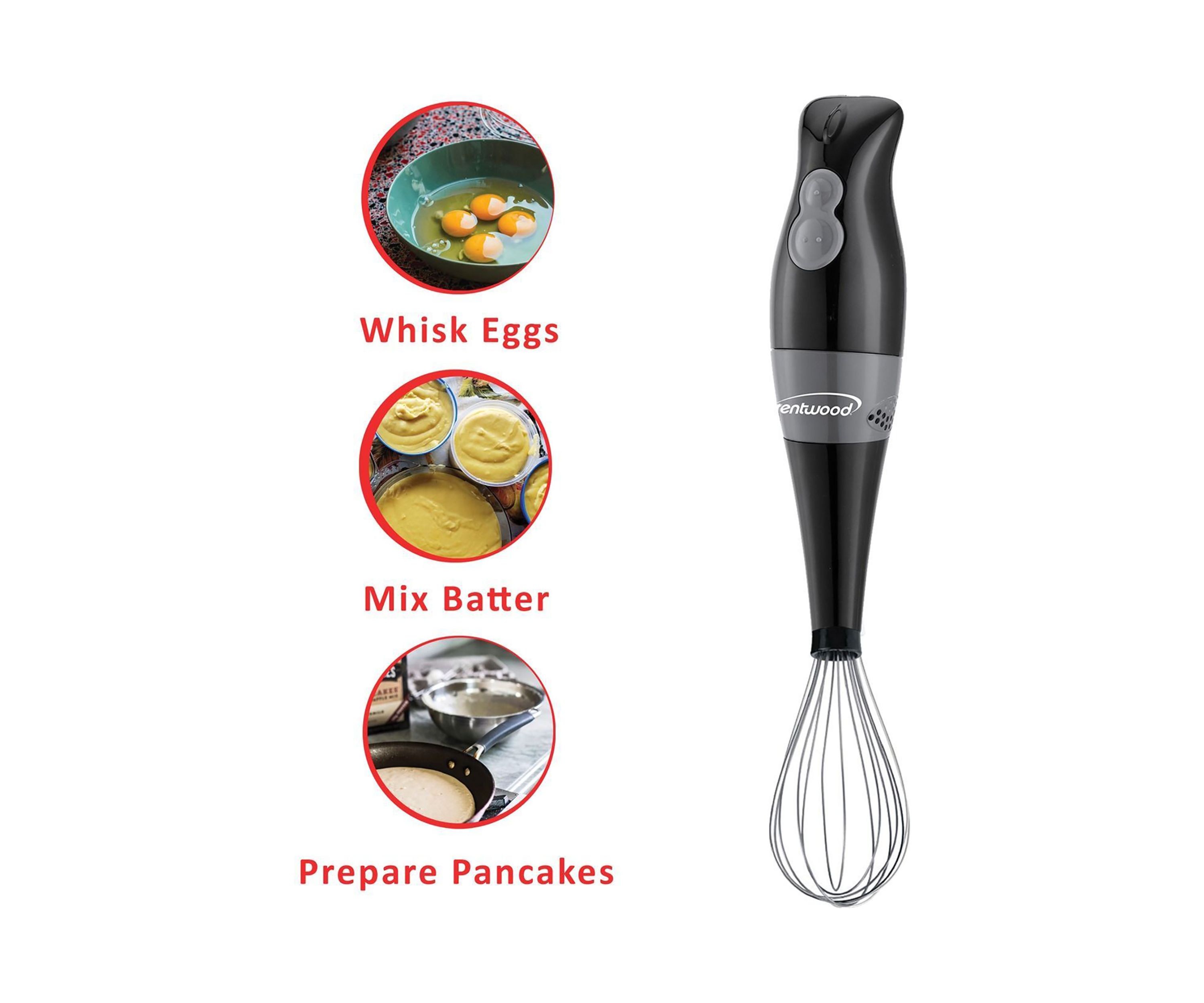2-Speed Hand Blender and Food Processor with Balloon Whisk (Black)