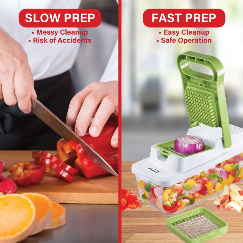 Food Chopper and Vegetable Dicer with 6.75-Cup Storage Container and Stainless Steel Blades