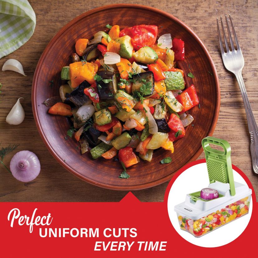 Food Chopper and Vegetable Dicer with 6.75-Cup Storage Container and Stainless Steel Blades