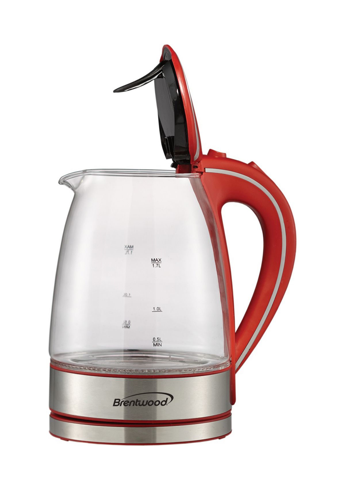  1.7-Liter Cordless Tempered-Glass Electric Kettle (Red) 