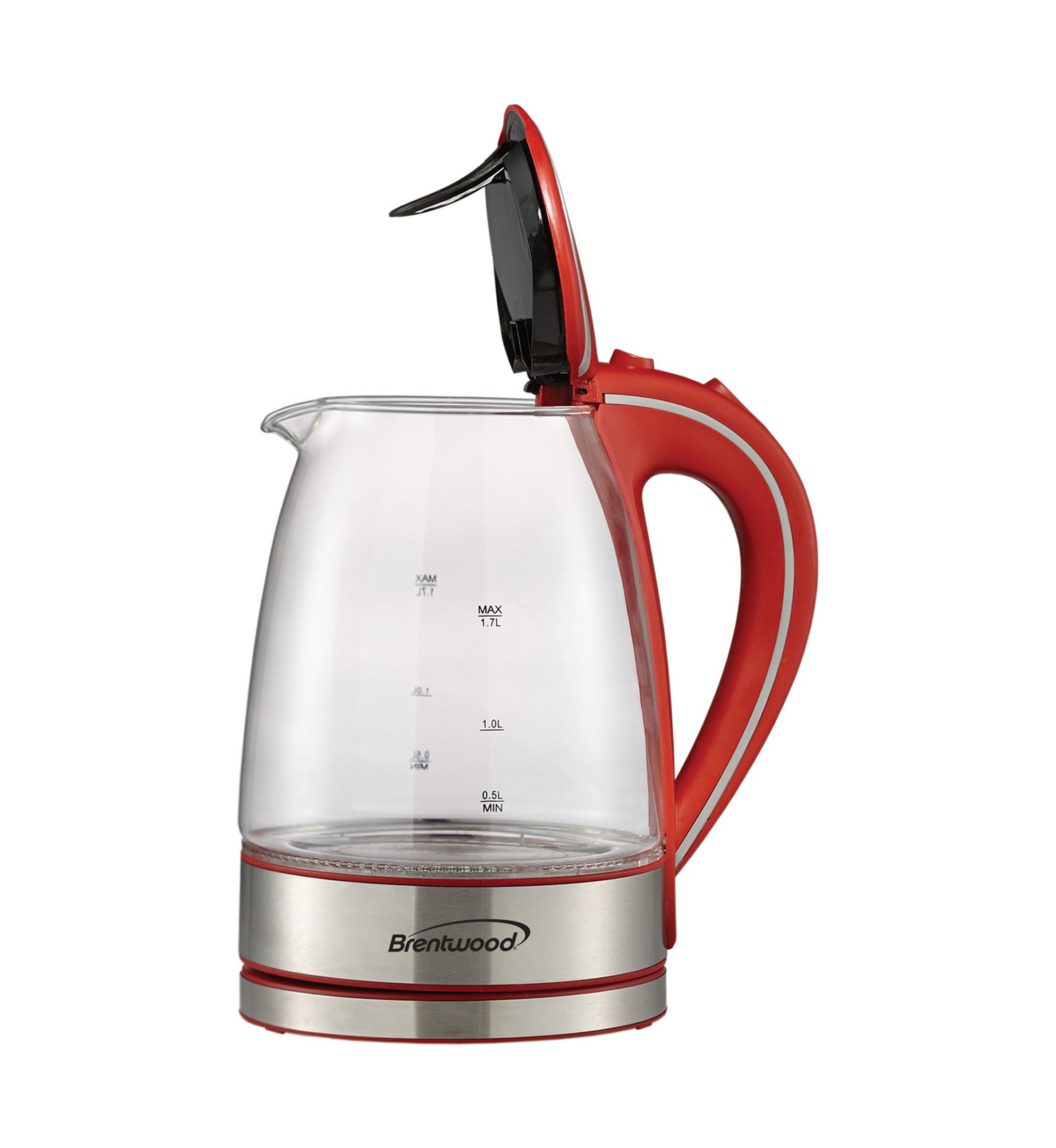  1.7-Liter Cordless Tempered-Glass Electric Kettle (Red) 