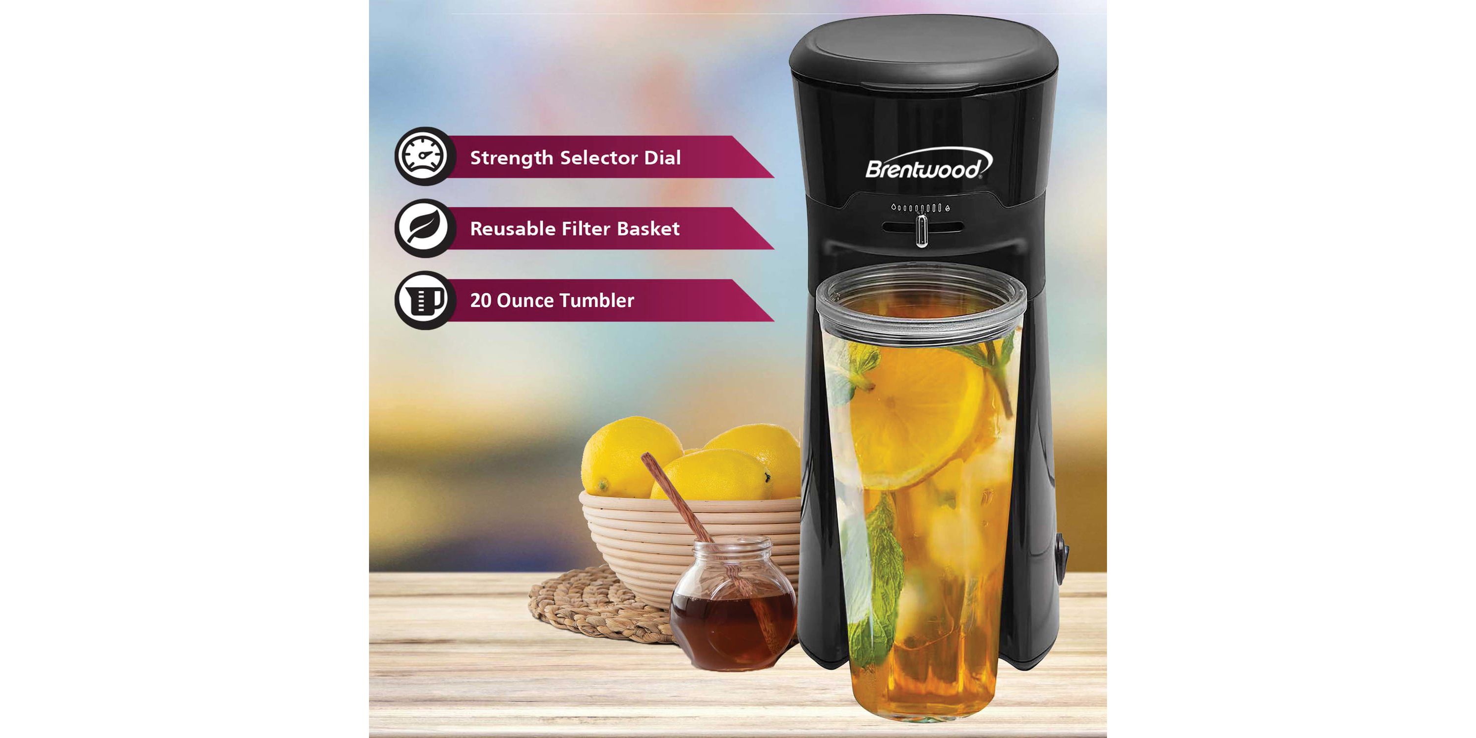 Single-Serve Iced Coffee and Tea Maker with 20-Oz. Insulated Tumbler and Reusable Filter