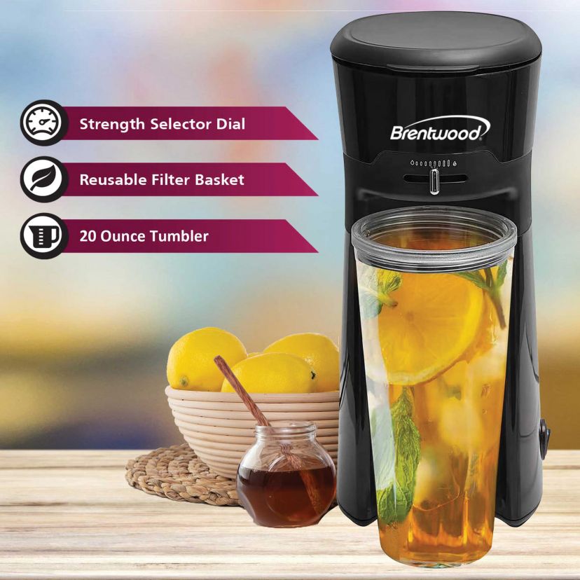 Single-Serve Iced Coffee and Tea Maker with 20-Oz. Insulated Tumbler and Reusable Filter