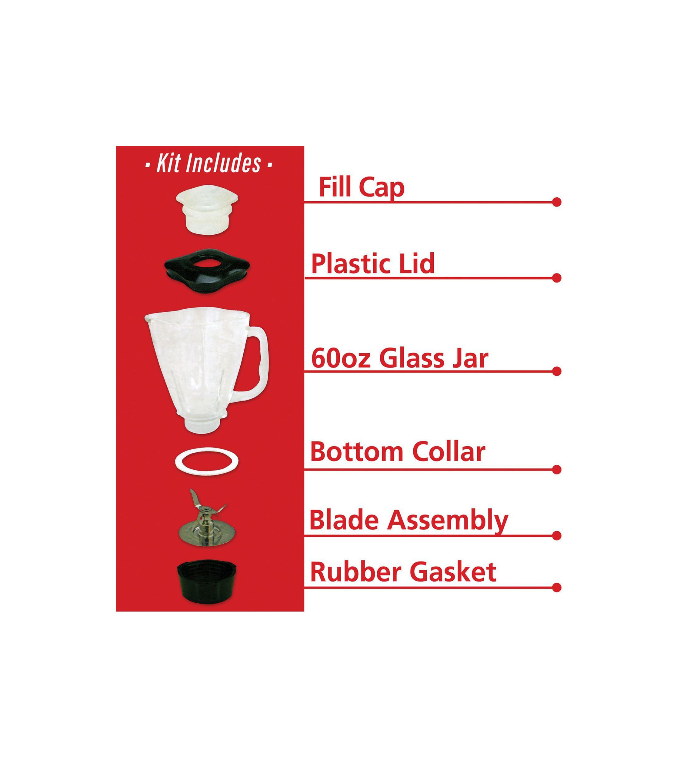Blender Glass Jar Replacement 6-Piece Set for Oster Blender (For Oster P-OST722, 42 Ounces)