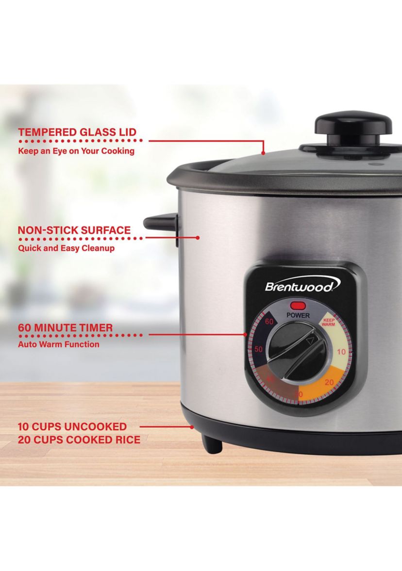 10-Cup Uncooked/20-Cup Cooked 700-Watt Stainless Steel Crunchy Persian Rice Cooker with Lid